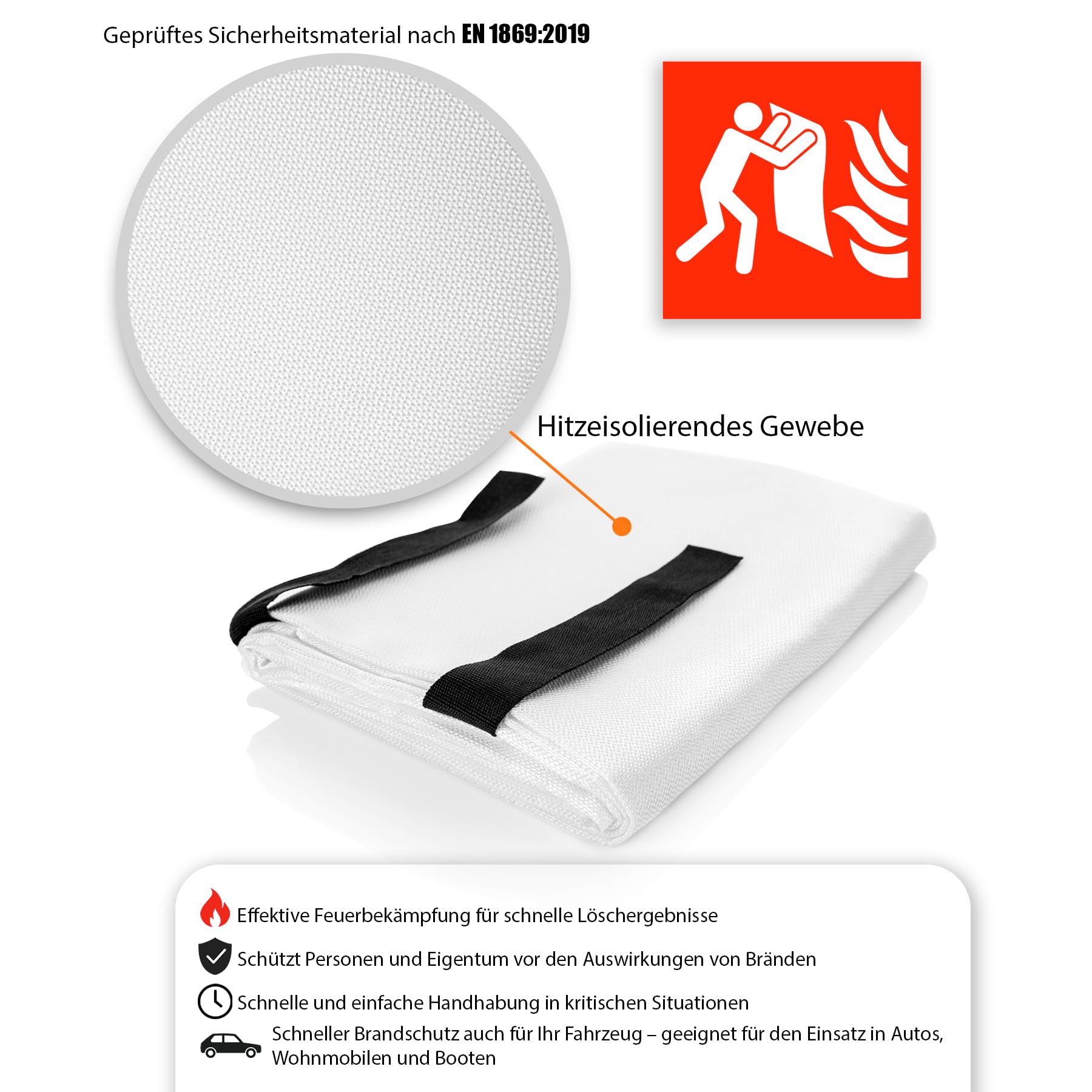 BigDean 2 Stück Löschdecke Küche für Fettbrand sofort einsetzbare XL Feuerlöschdecke DIN EN 1869:2019 geprüft – Feuerdecke auch für Grill, Auto und Camping geeignet