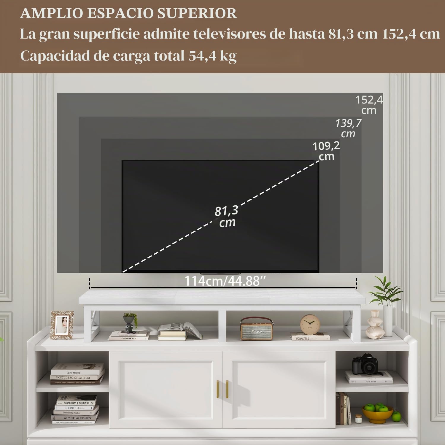 IBUYKE 32-60" Mueble TV,Mesa Televisión Estrecha con 2 balda,Doble Pantalla de Escritorio de Oficina,Mueble de TV para Hogar,Dormitorio,Sala de Estar,Blanco TVT002W