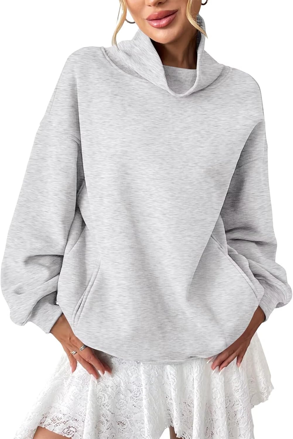 EasyGala Womens Fleece Sweatshirts with Pockets Oversized Turtleneck Pullover Trendy Long Sleeve Tops Fall Fashion Shirts