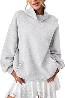 EasyGala Women's Oversized Fleece Turtleneck Sweatshirt with Pockets - Cozy Lightweight Pullover for Fall Winter Fashion