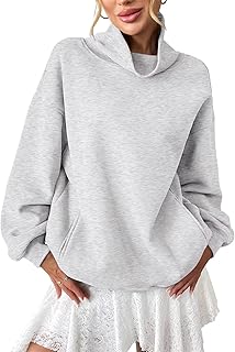 Womens Fleece Sweatshirts with Pockets Oversized Turtleneck Pullover Trendy Long Sleeve Tops Fall Fashion Shirts