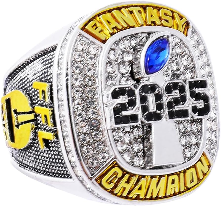 2025 Fantasy Football Championship Ring | Heavy FFL Champion Ring | Gold Silver Tone Plated Award Trophy for Fantasy Football League Winner