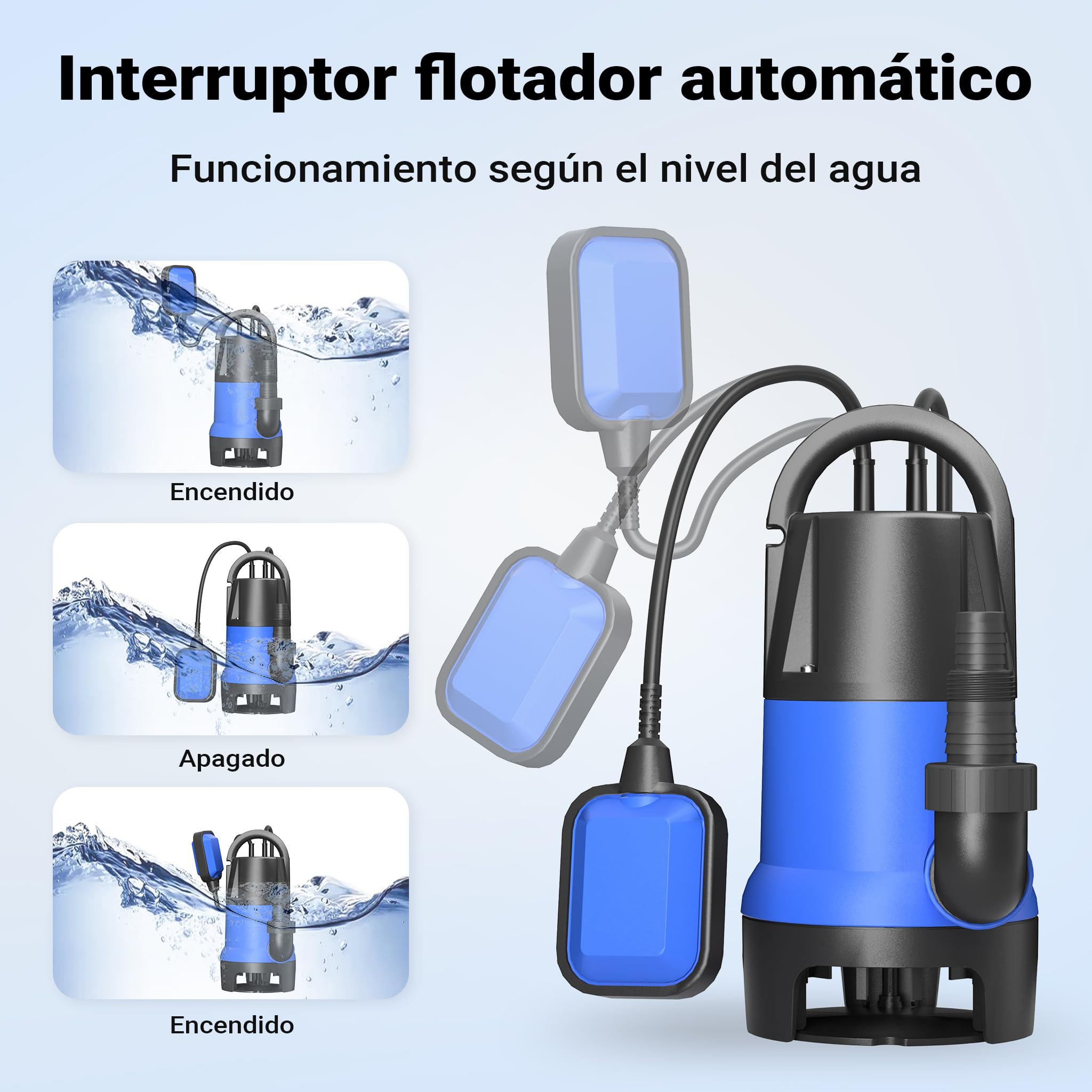 WilTec. Bomba sumergiblede plastico, aguas sucias 550W 10500 litros/h Jardín Pozos Drenaje Bombeo agua Extracción agua, negro, azul