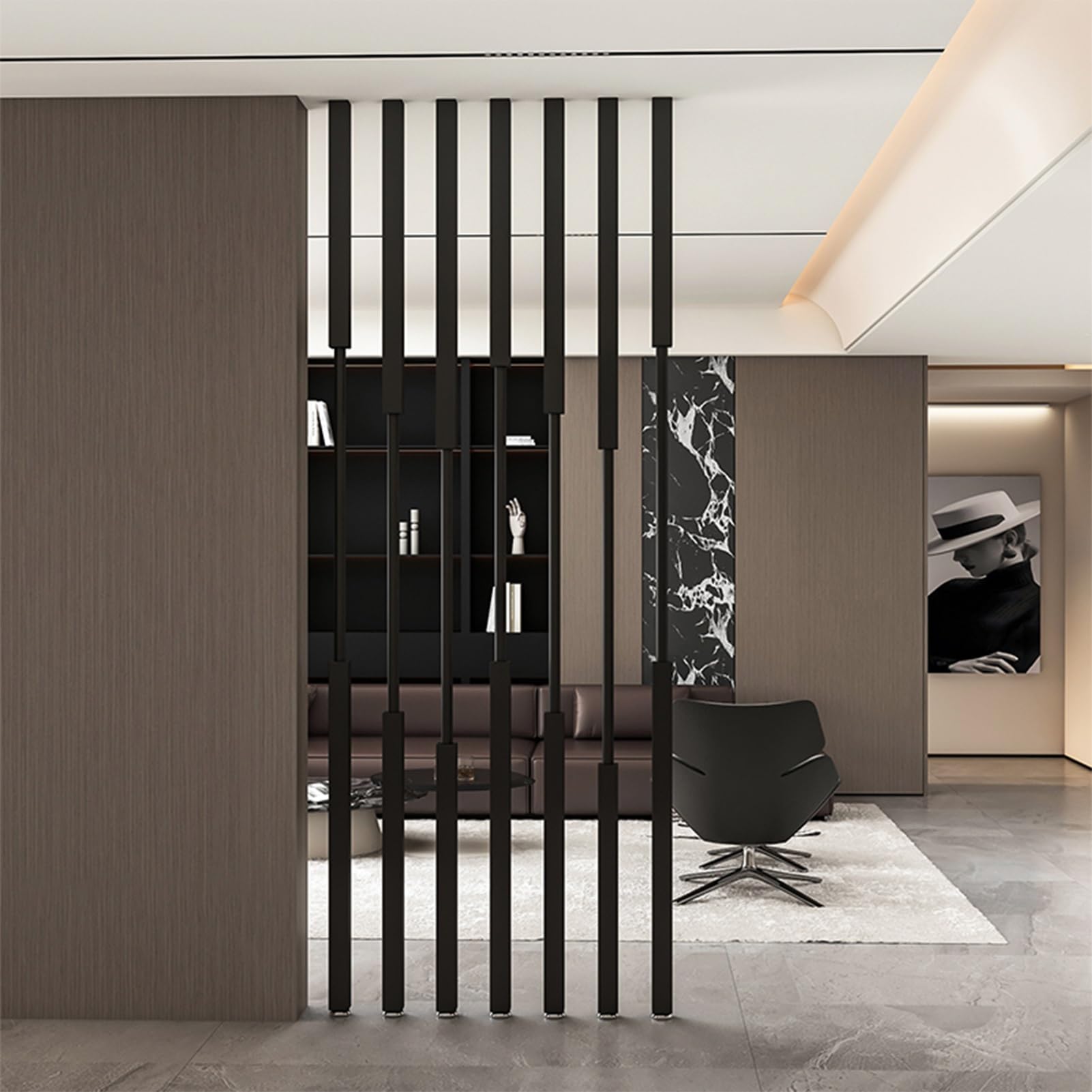 Room Divider Screen Partition, Ceiling To Floor, Black Metal Slats, No Drilling, Ideal For Studios, Apartments, Teahouses, And Entrances(5pcs-a,250cm/98in/8.2ft)