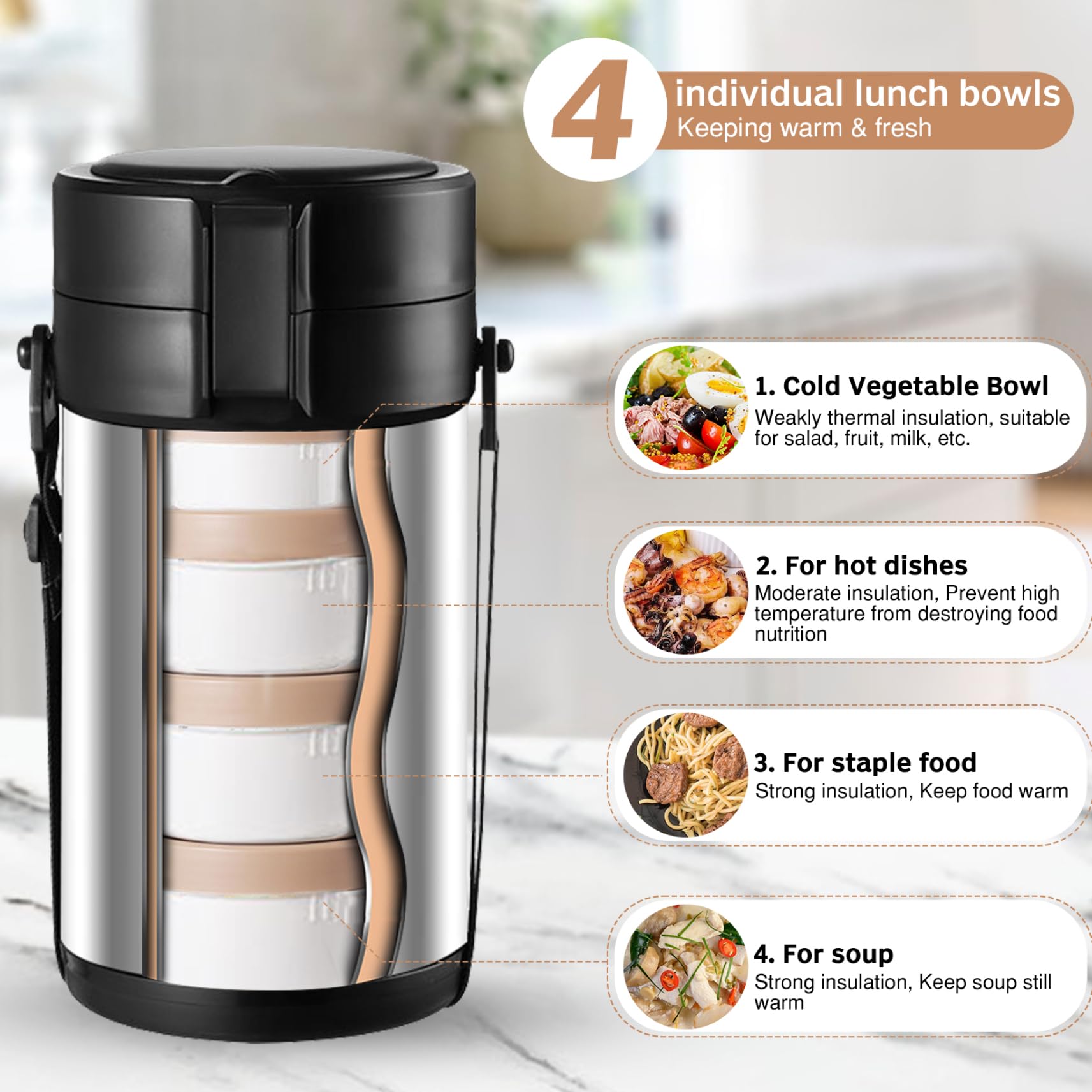 NIDONE Jar barattolo isolato alimento thermos per cibi caldi, scatola da pranzo termica 12L 3L, contenitore per il pranzo per alimenti caldi in acciaio inossidabile per bambini per bambini conservare