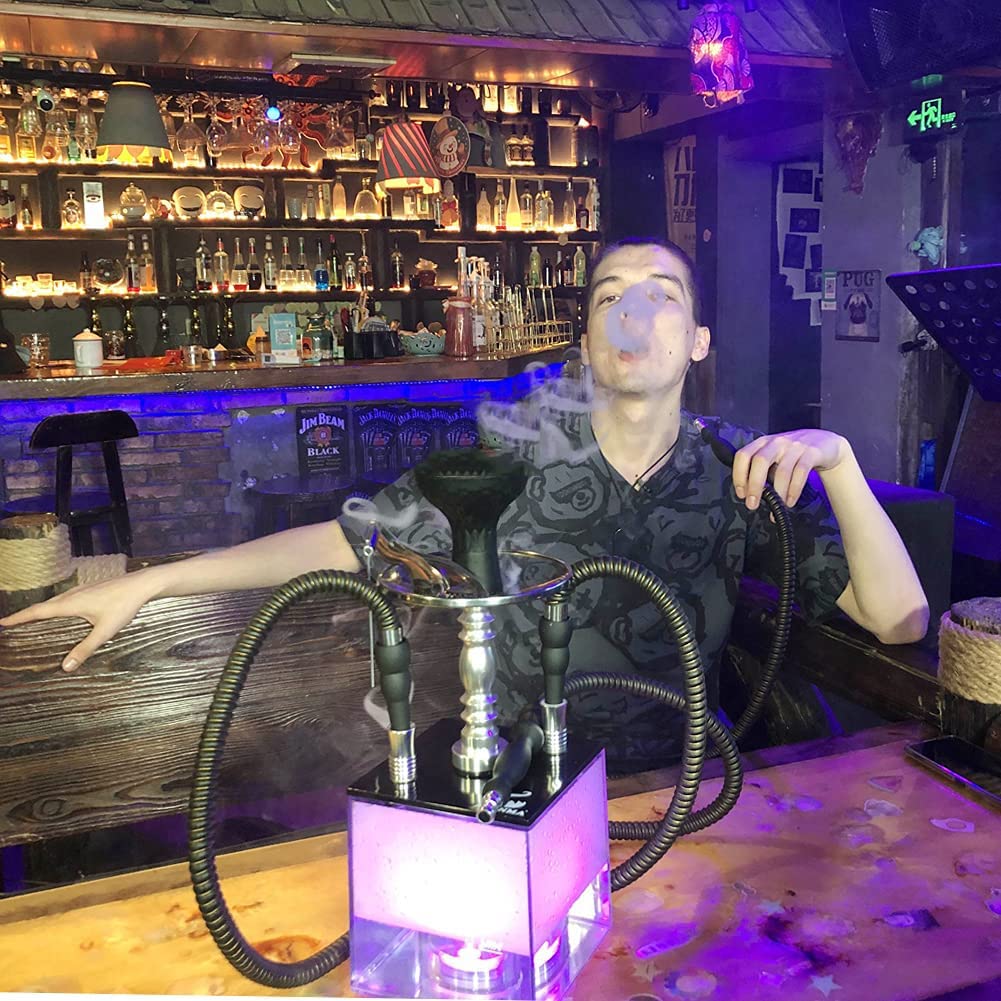 Hookah Set 2 Hose with Case Clean Brush,ASANMA Cube Acrylic Hookah 2