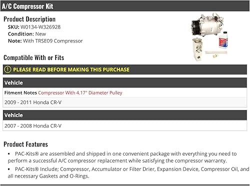 Miniatura 2 de Kit de compresor de aire acondicionado con TRSE09, compatible con Honda CRV 2007-2011