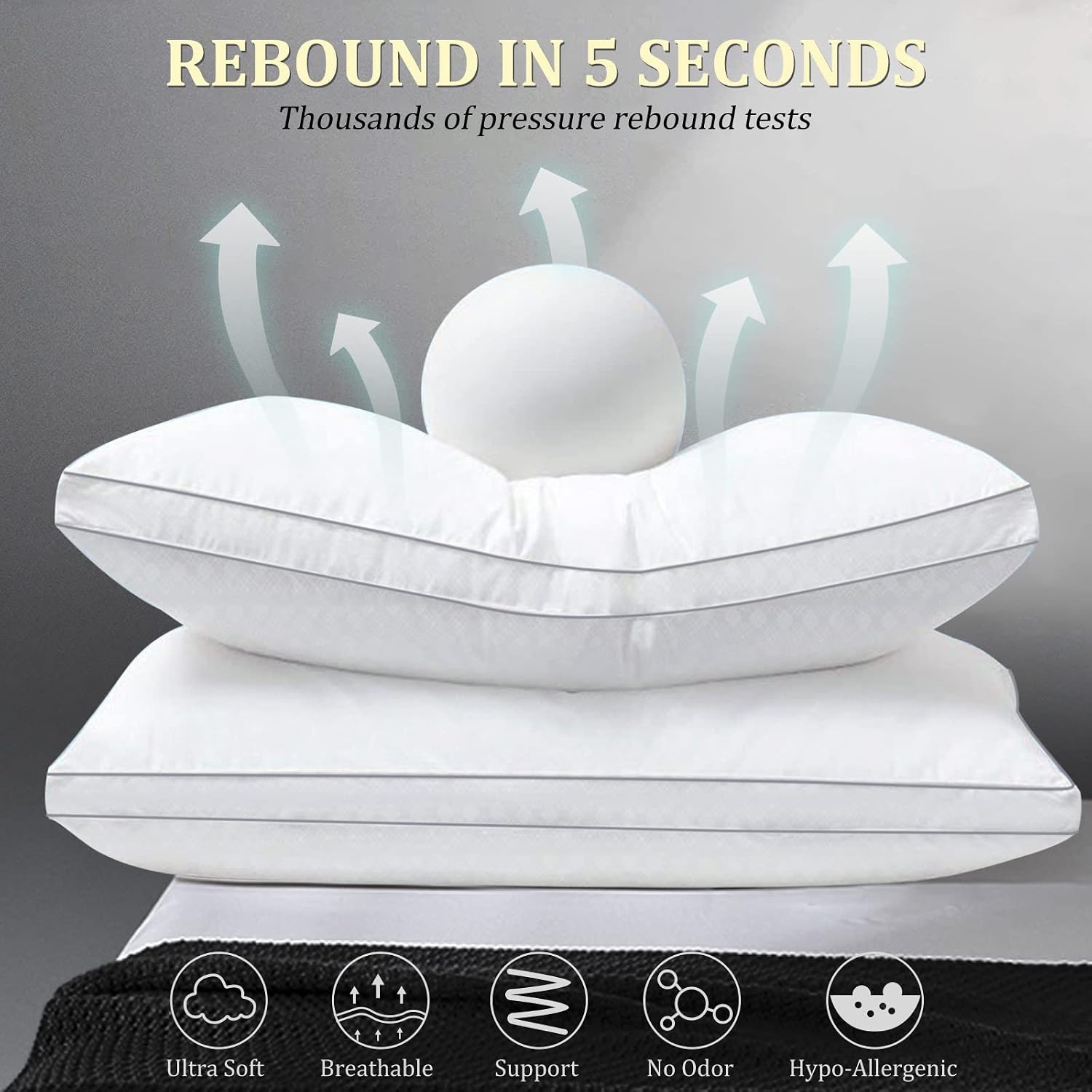 HOTOZON Standard Pillows for Sleeping 2 Pack, Bed Pillows Down Alternative Hotel Quality Pillow, Pillows for Side and Back Sleepers, Soft and Supportive Gusseted Pillow (20x26)