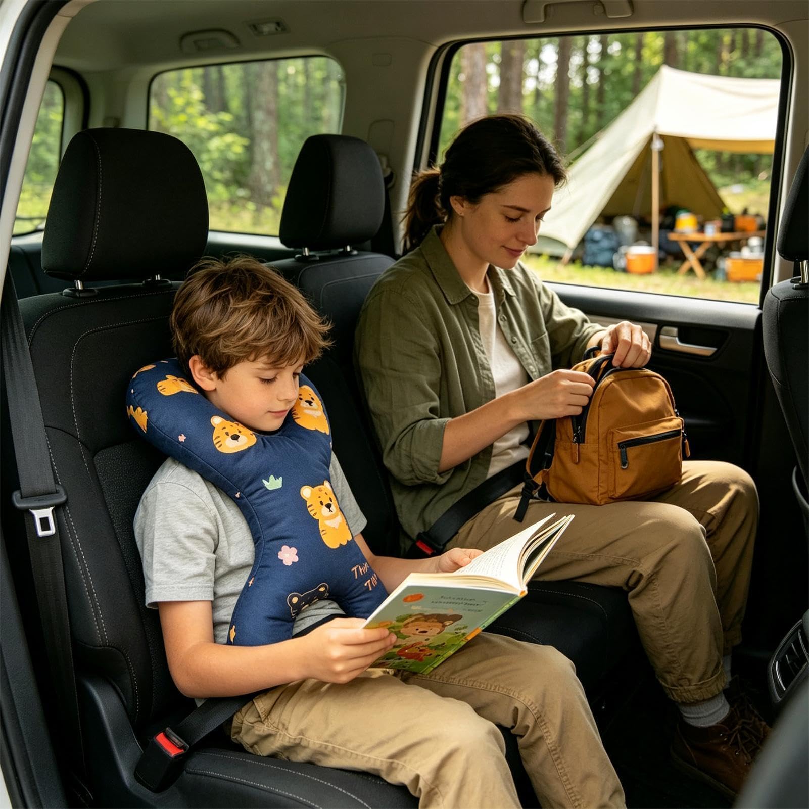 Almohada de Asiento de Coche para Niños Cojín con forma de H, correa,