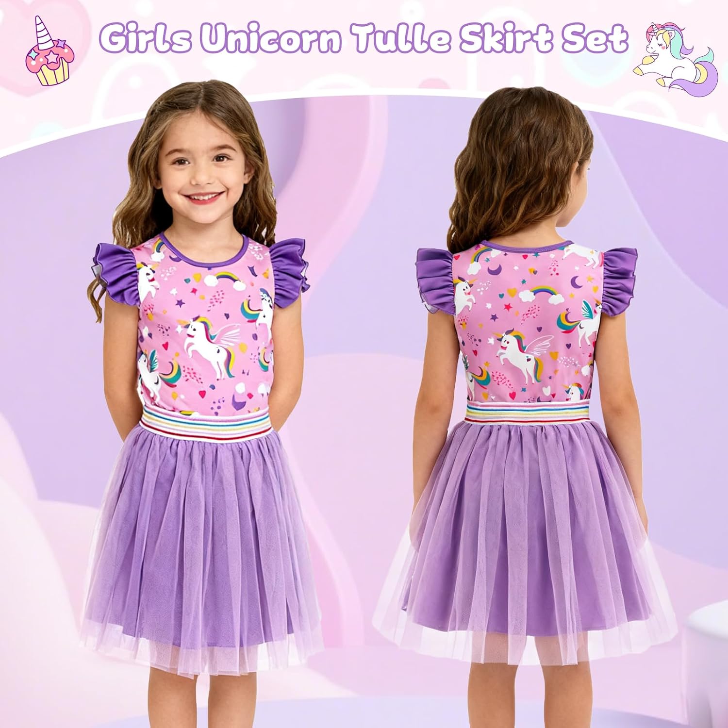 COTRIO Girls Tulle Skirt Set Toddler Summer Outfits Two Piece Ruffle Sleeve T-Shirt Tutu Dress Kids Birthday Party Clothes - Image 3