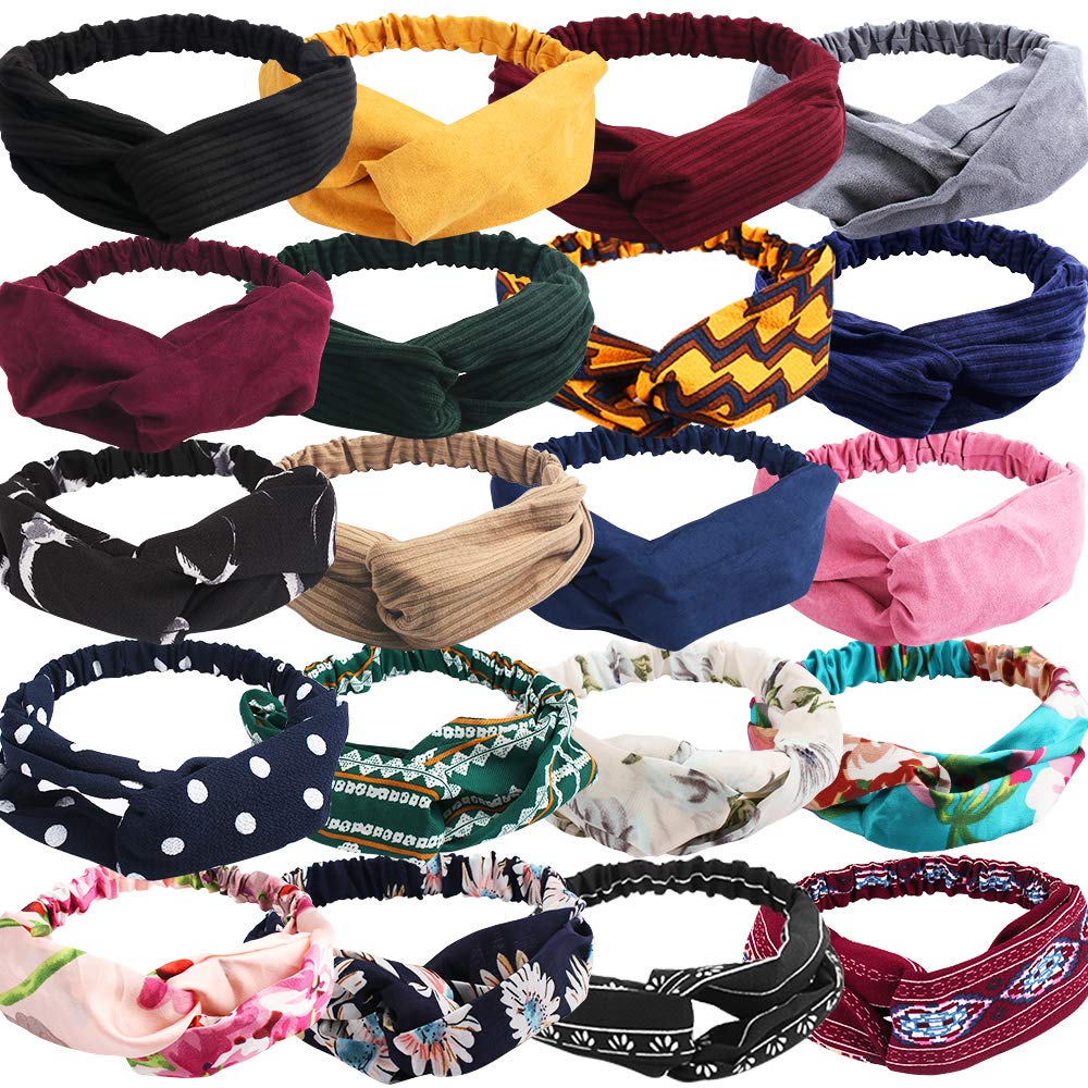 Soft Headbands for Women, 20 Pieces Knot Headbands for Women, Boho Elastic Non-slip Headbands, Hair Wraps Yoga Headbands Hair Hoop Hairbands, Cloth Criss Cross Bow Stretchy Headbands for Women Girls