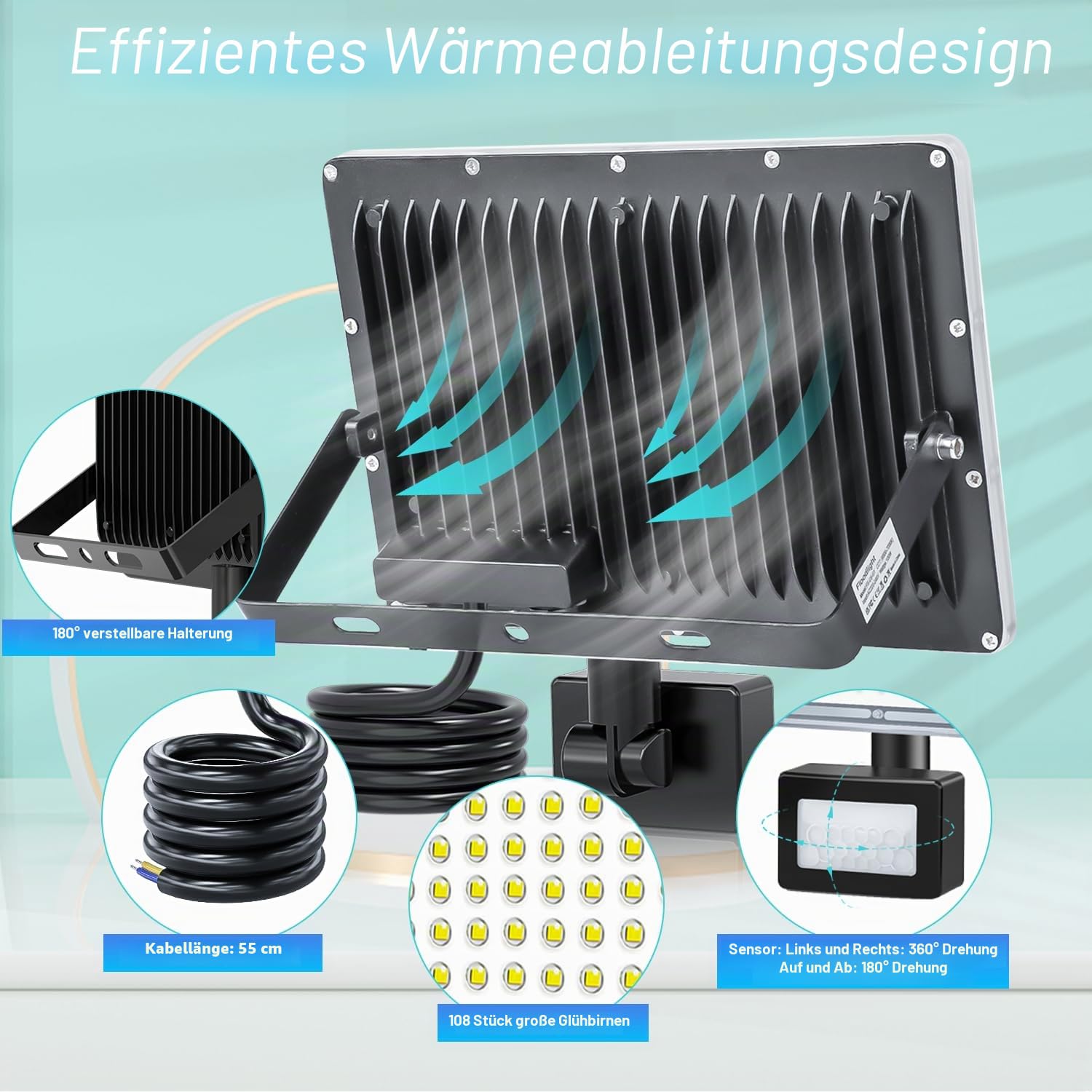 YIQIBRO 100W LED Strahler mit Bewegungsmelder Außen für Garten, 2 Stück | 10000LM LED Scheiwerfer mit Bewegungsmelder,6500K Kaltweiß Aussenstrahler,Außenlampe IP67 Wasserdicht für Lager Garage Keller