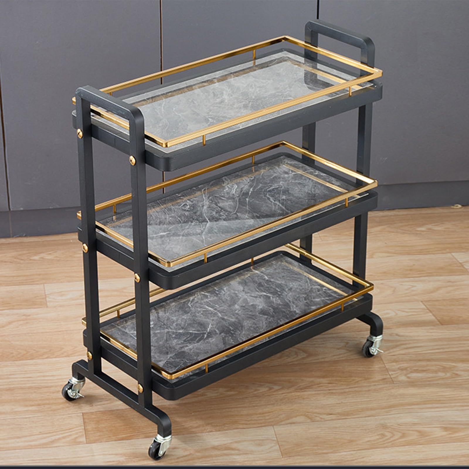 Kiboncy A Heavy Duty 3-Tier Restaurant Serving Cart, Stainless Steel Catering Trolley With Lockable Casters, Mobile Food Snack Cart For Ktv Hotel Cafe(A)