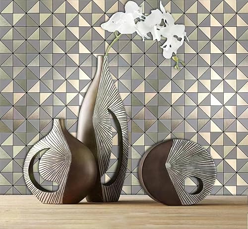 Miniatura 6 de YMMXGE Azulejos triangulares de metal de 14 hojas, calcomanías de pared con textura metálica de alta gama, azulejos autoadhesivos para pared de