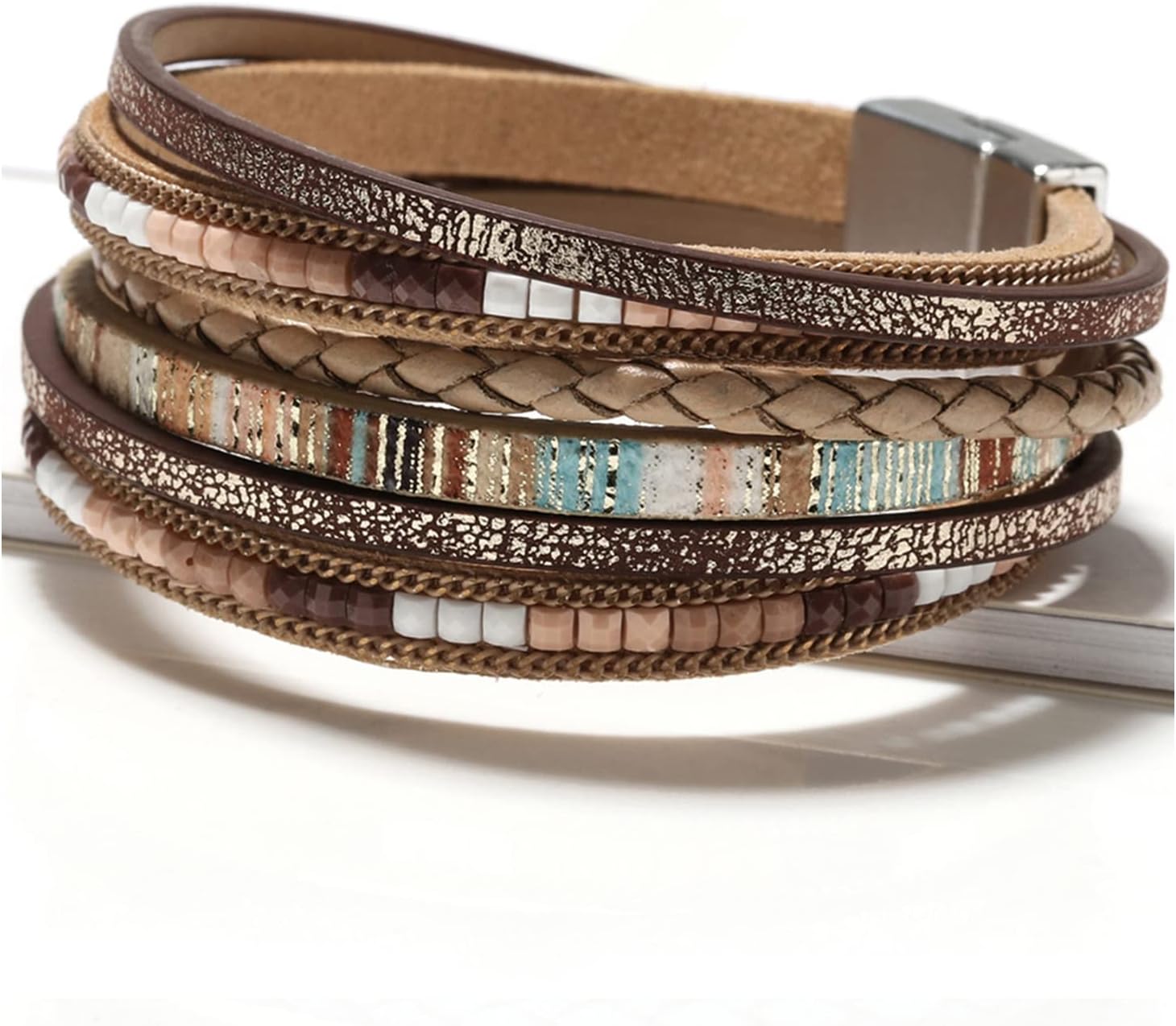 Long tiantianBlue Bracelet for Women,Leather Wrap Bracelets for Women Trendy Stuff Bracelets Leather Bracelets for Women Cuff Stackable Bracelets Multi Layer Bracelet Western Jewelry for Women