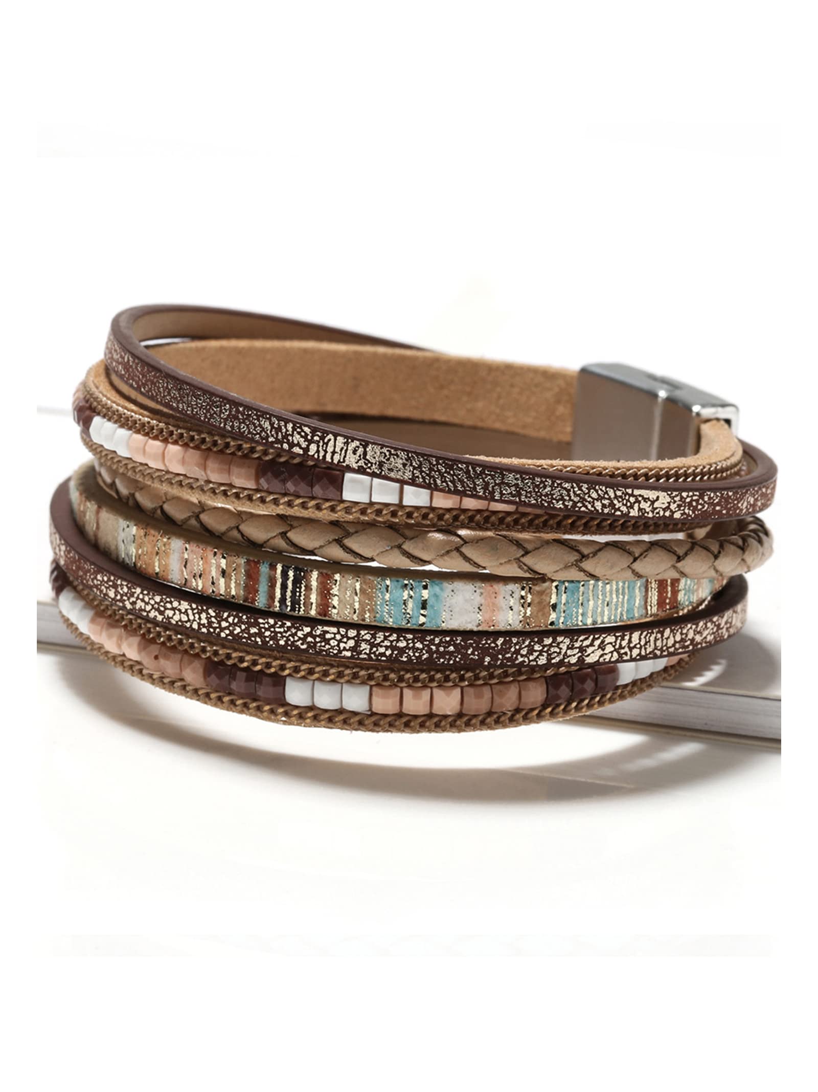 Long tiantianBlue Bracelet for Women,Leather Wrap Bracelets for Women Trendy Stuff Bracelets Leather Bracelets for Women Cuff Stackable Bracelets Multi Layer Bracelet Western Jewelry for Women