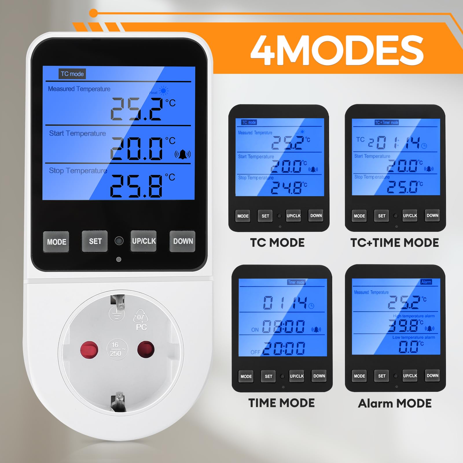 Prise de contrôle de la température de l'horloge, Thermostat numérique 230V, régulateur de température pour Le Chauffage, Le Refroidissement et la Ventilation