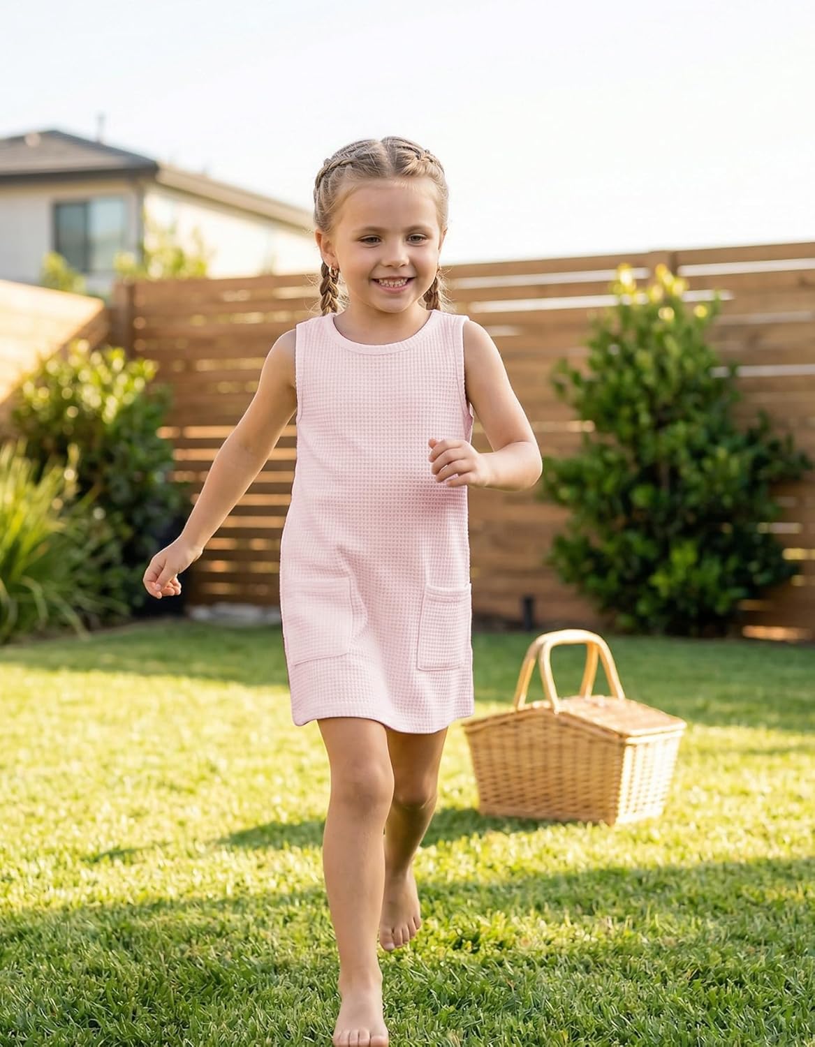 CharmWM Toddler Girls Swim Coverups Sleeveless Baby Summer Beachwear Dress with Pockets Cute Waffle Vacation Bathing Suit