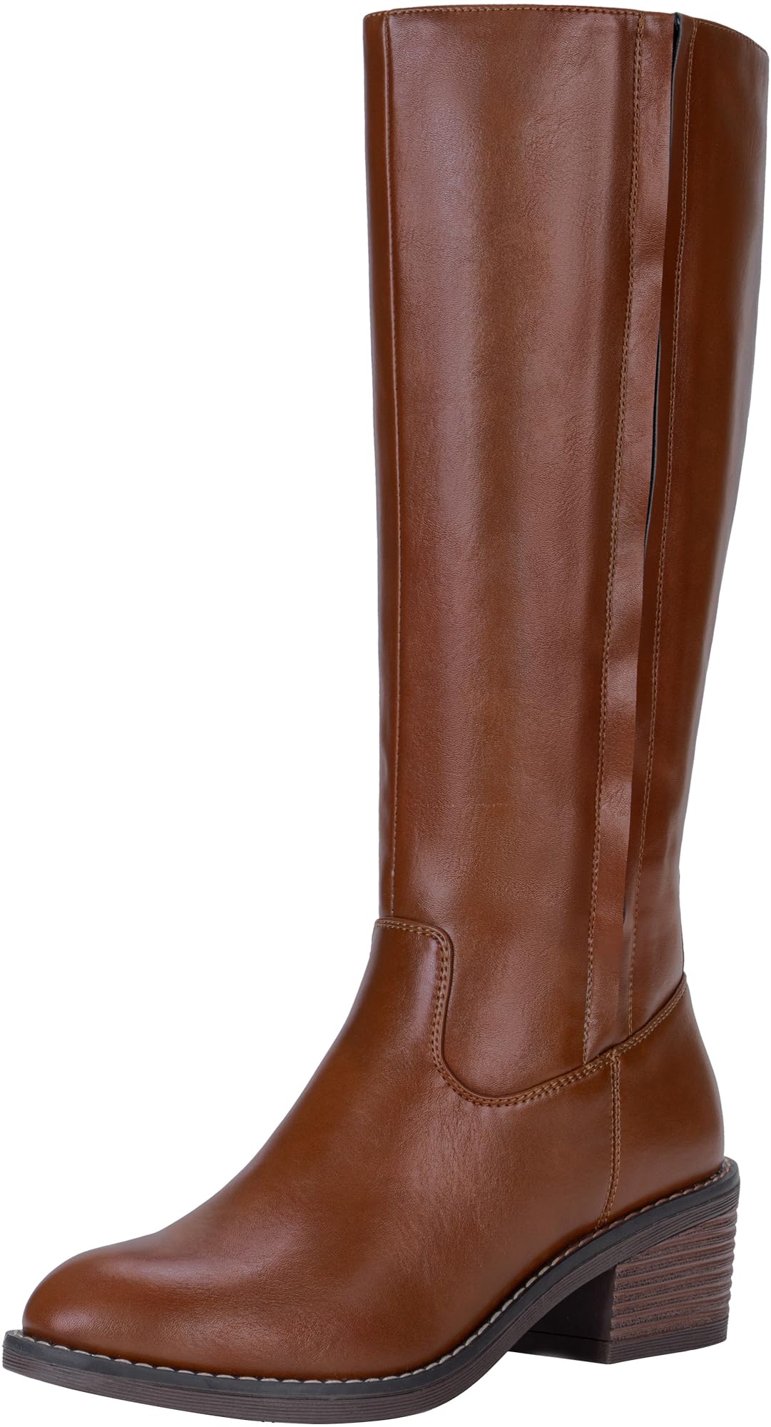 Jeossy Womens 9661 Knee High Tall Boots Riding Chunky Low Heel Round Toe Faux Leather Boots with Inside