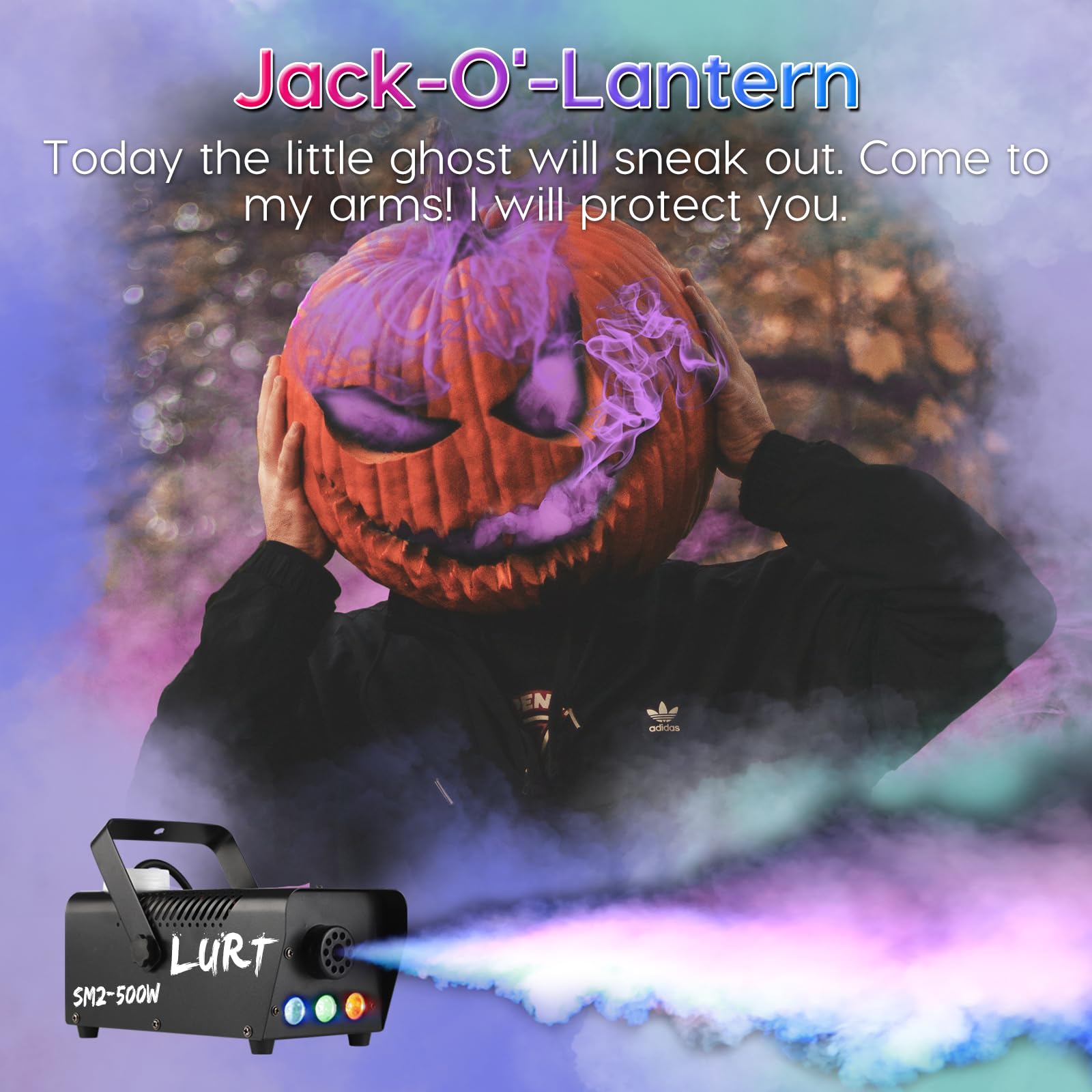 Fog Machine Auto Smoke LURT LED Light 500W Mini Wireless Remote Control Mode Portable for Parties Outdoor Halloween Wedding Stage Effect Indoor Disco and Disinfection 2500CFM Fuse Protection