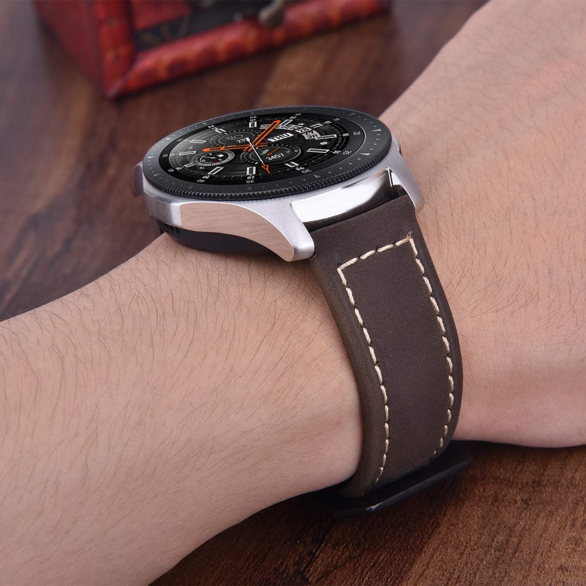 VIGOSS Leather Strap Compatible with Galaxy Watch 46mm Bands/Gear S3 Frontier Band Men 22mm Premium Vintage Crazy Horse Bracelet Replacement for Samsung Galaxy Watch 46mm/Gear S3 Smartwatch