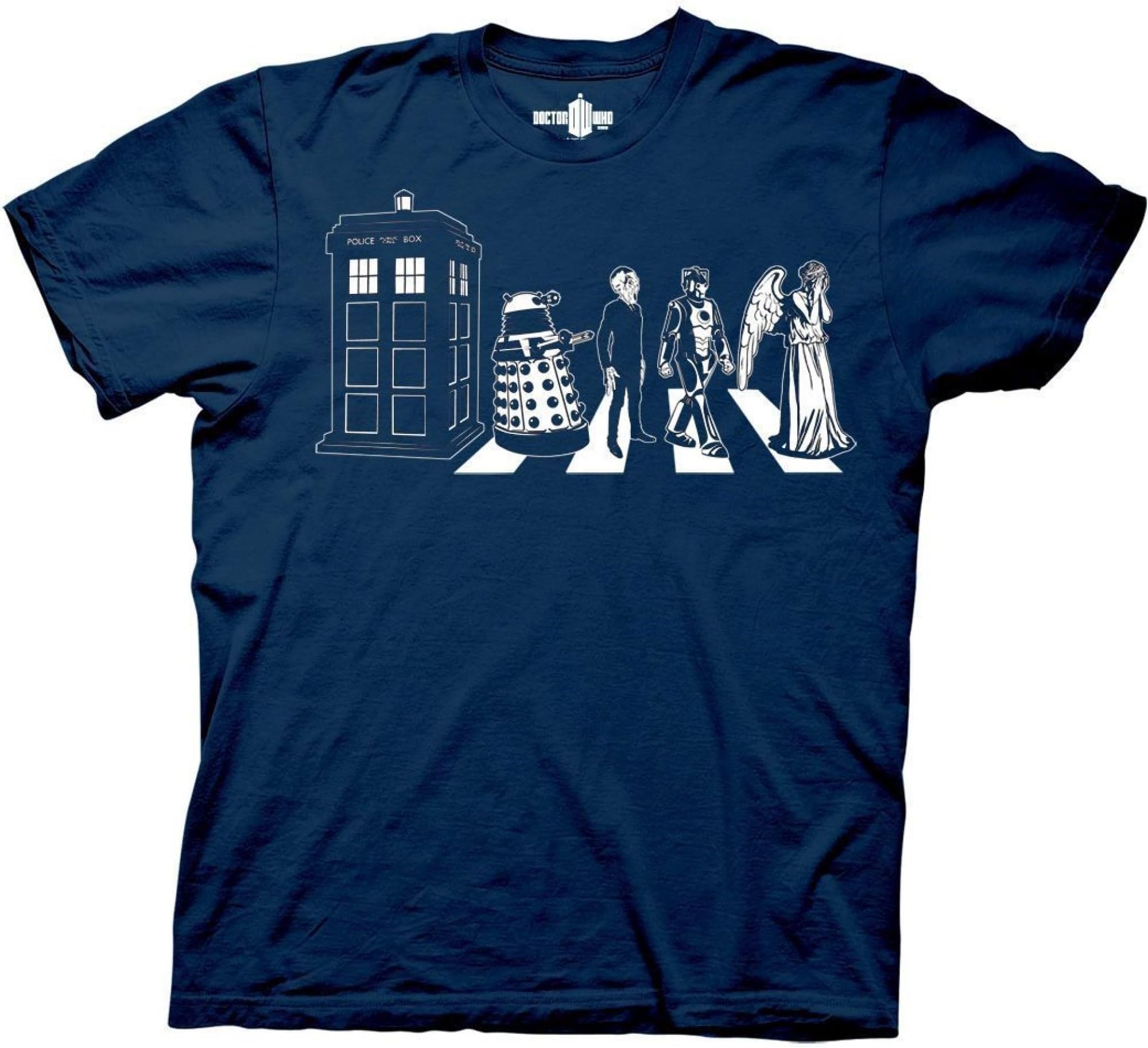 Doctor WHO Men’s Short Sleeve T-Shirt Tardis Dalek Weeping Angel Cyberman Crossing Street Officially Licensed