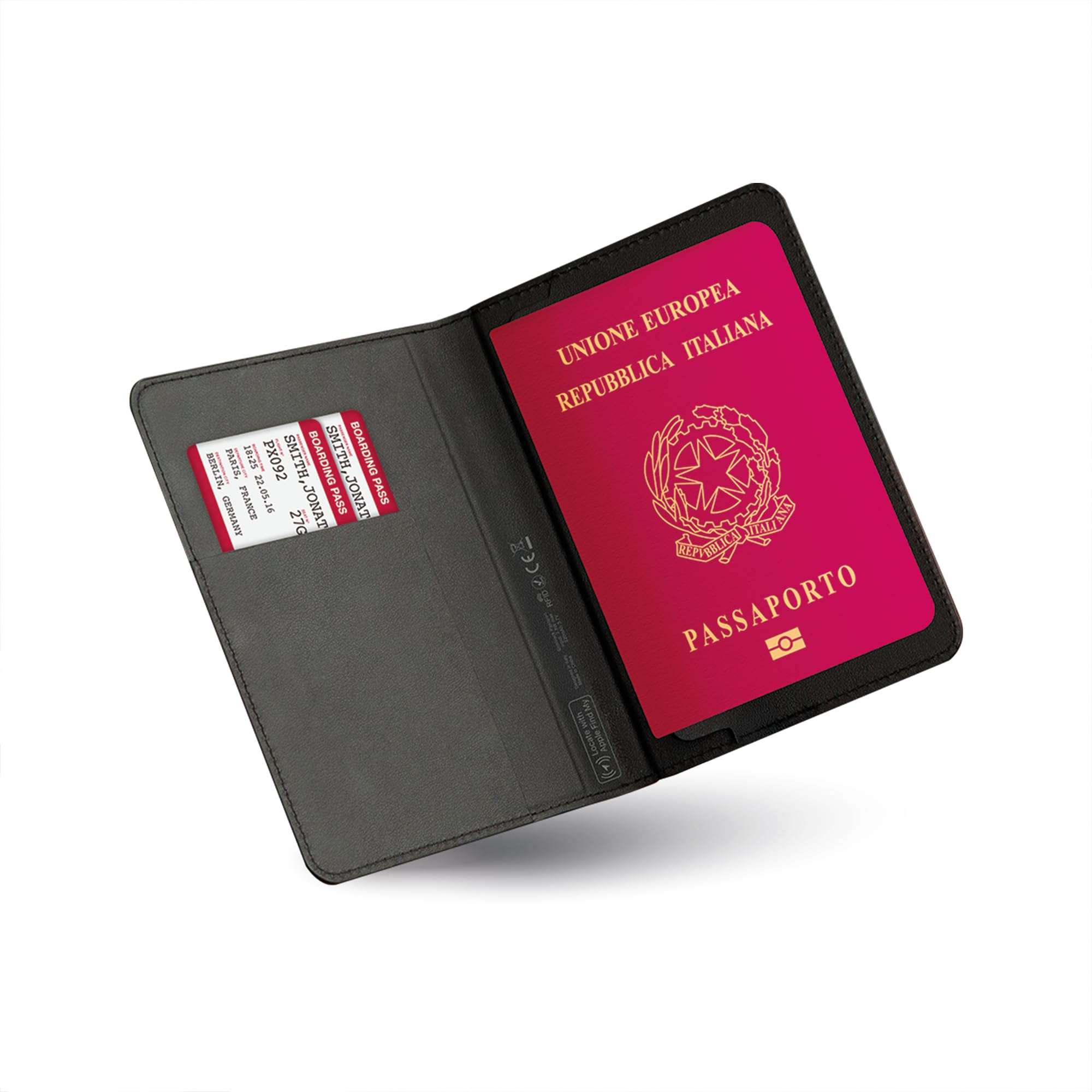 SlimTrack Cover Passaporto Smart con Apple Find My, Ricarica Wireless, Pelle PU Premium, Design Ultra Sottile, Protezione RFID