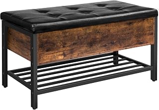 HOOBRO Storage Bench, Storage Ottoman, Shoe Bench with Padded Seat and Metal Shelf, Flip Box Storage Chest, Bed End Stool for Bedroom, Hallway,Living Room, Rustic Brown and Black BF98CW01G1