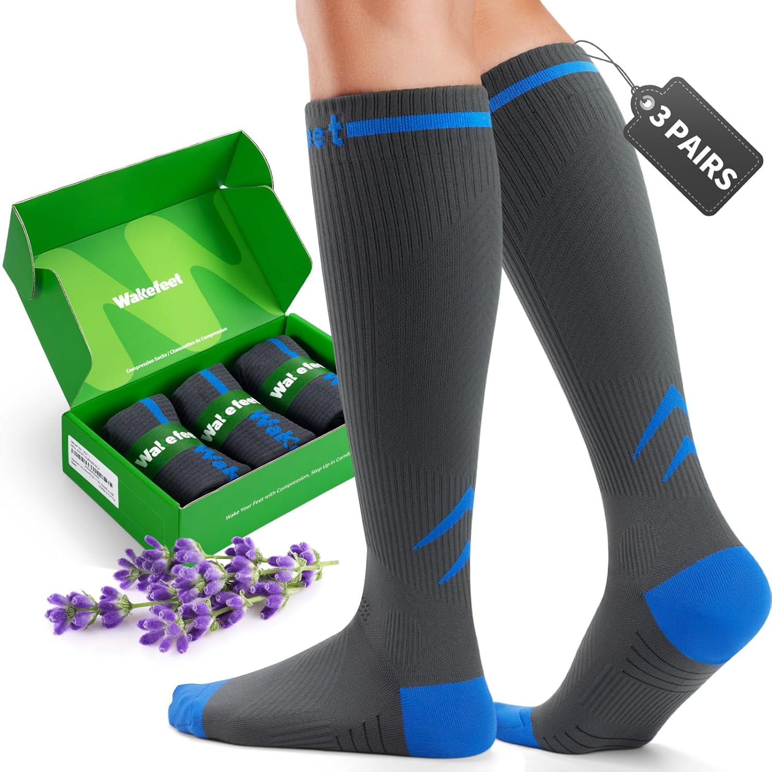 Medical Compression Socks for Men & Women, 3 Pairs 20–30mmHg Graduated Compression Stockings for Travel, Flight, Running, Cycling, Pregnancy, Nurses