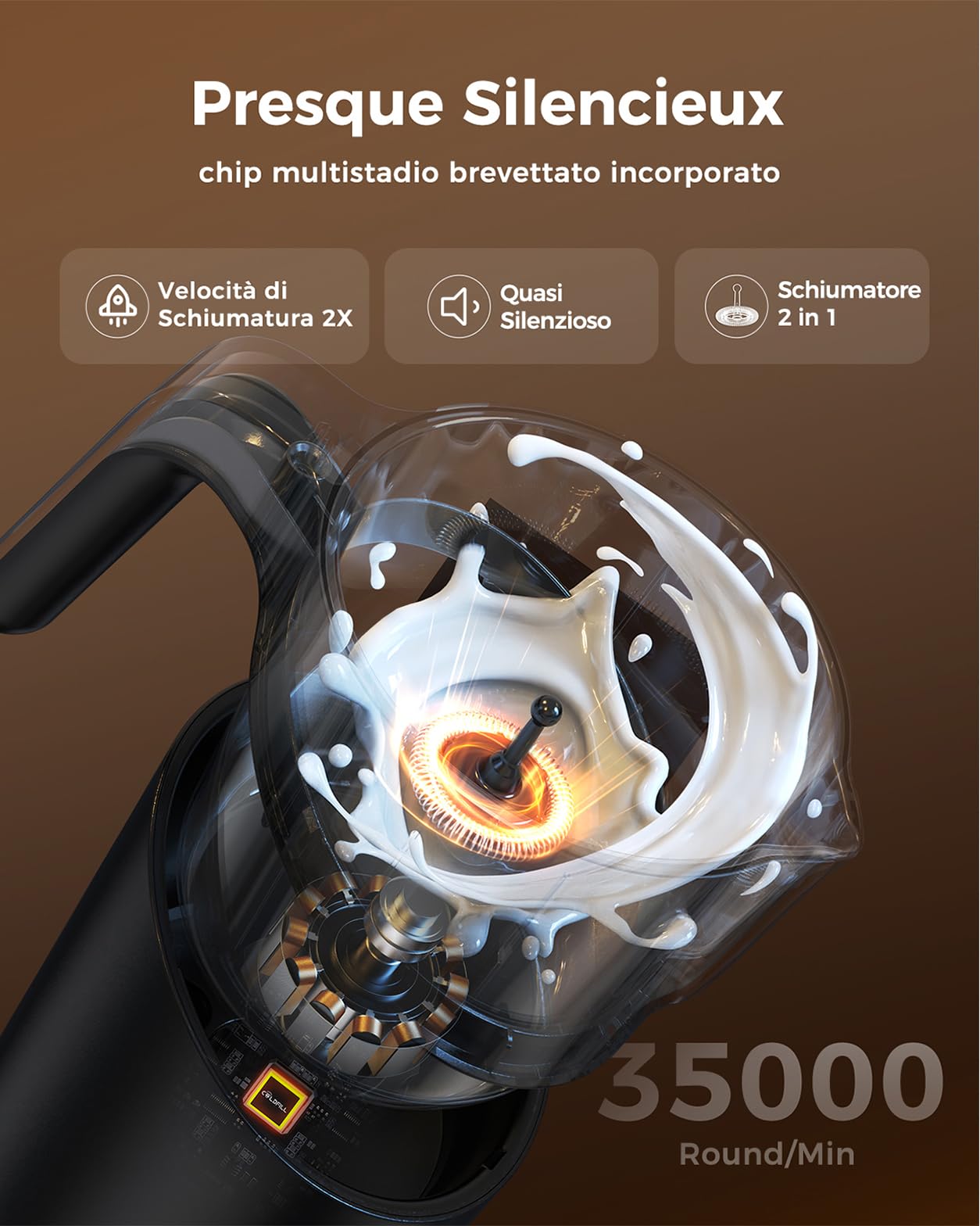 Montalatte Elettrico - Cappuccinatore Elettrico 8 in 1, 400ml Schiumalatte Elettrico per Cappuccino/Latte Macchiato, Latte Vegetale, Lavabile in Lavastoviglie