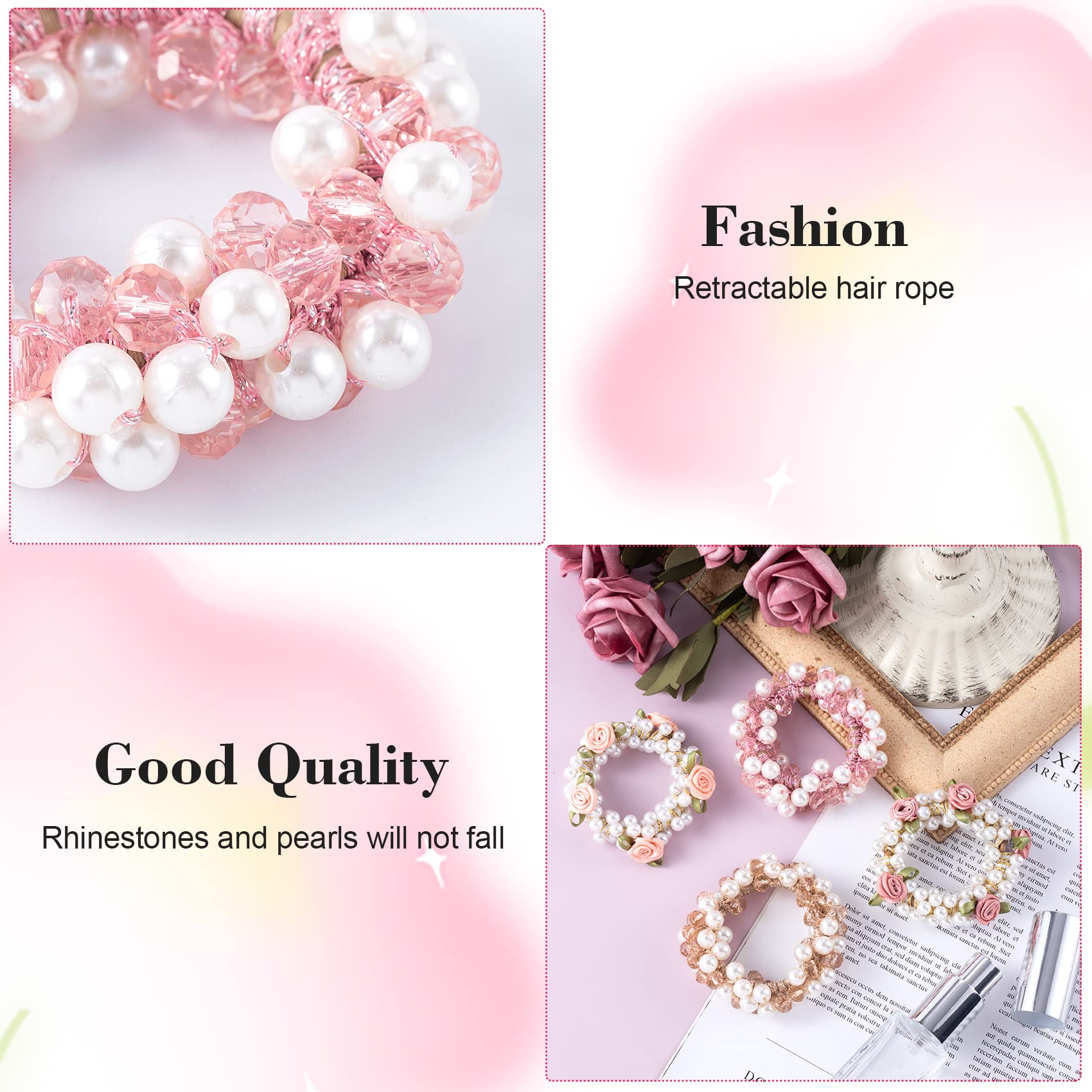 Amazon.com : 4 PCS HINZIC Pearl Crystal Hair Elastic Ties 