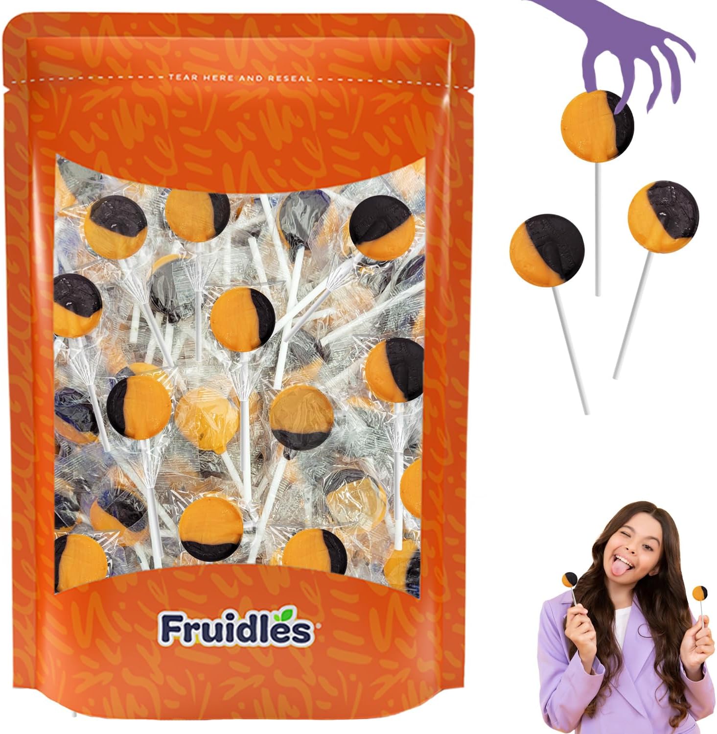 Fruidles Flat Pops Orange And Black Lollipop, Suckers Candy, Great for Halloween Goody Bag Fillers, Individually Wrapped (Half-Pound)