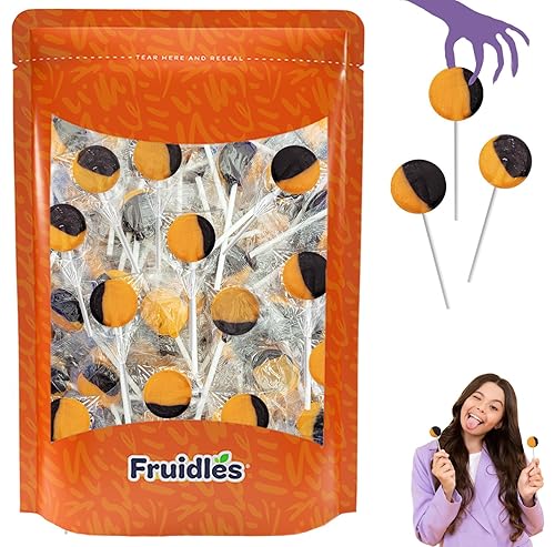 Fruidles Paleta plana naranja y negra, ideal para rellenar bolsas de golosinas de Halloween, envueltas individualmente (media libra)
