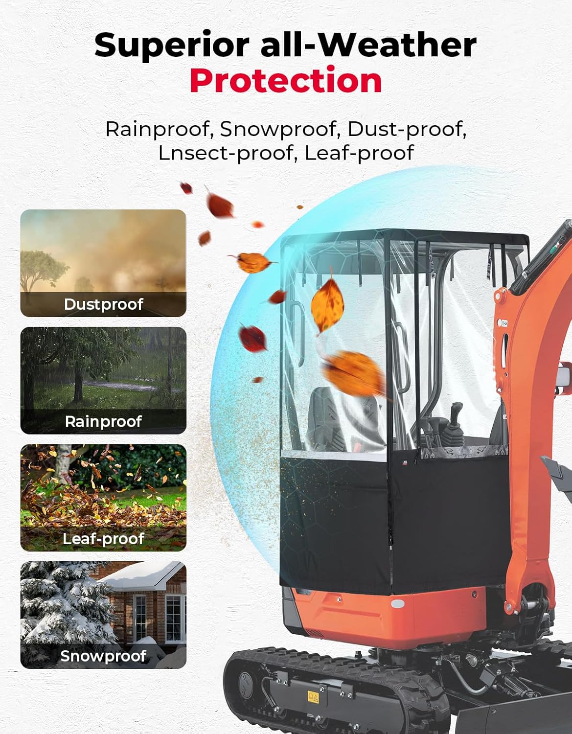 KEMIMOTO Mini Excavator Cover 600D Oxford Fabric Wind, Water, Dust, UV Protection,Clear Vison and Wrinkle-Resistant Mini Excavator Enclosure Compatible with Bobcat E20 / Kubota U17 for 1760-3530 lbs