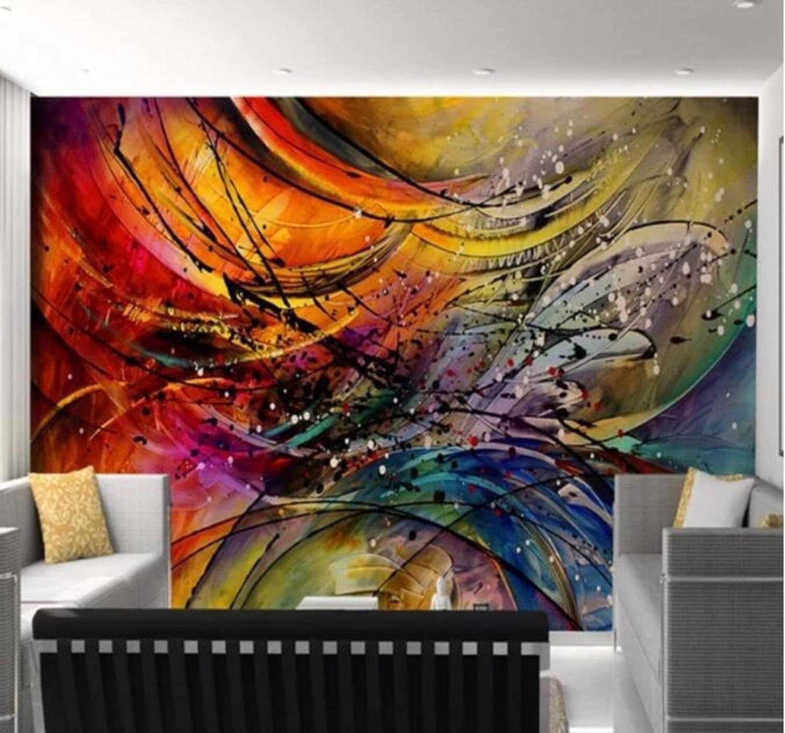 XLMING Abstract Watercolour Lines Curves Art 3D Wallpaper Luxury Home Dining Decor Paste Sofa Living Room The Wall for Bedroom Mural-430cm×300cm