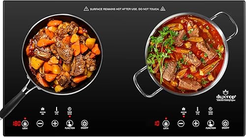 Duxtop Placa de inducción portátil de 1800 W, 2 quemadores, quemadores de encimera integrados con control de temperatura ajustable, quemador de