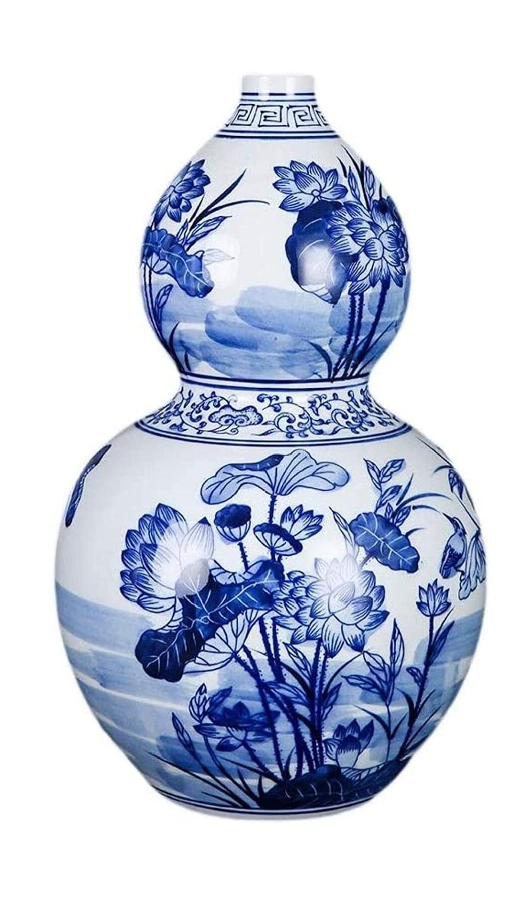 Vasen Vase aus Keramik, handgefertigt, blau-weißes Muster, Büro-Wohnaccessoires (33 * 20 cm) Deko