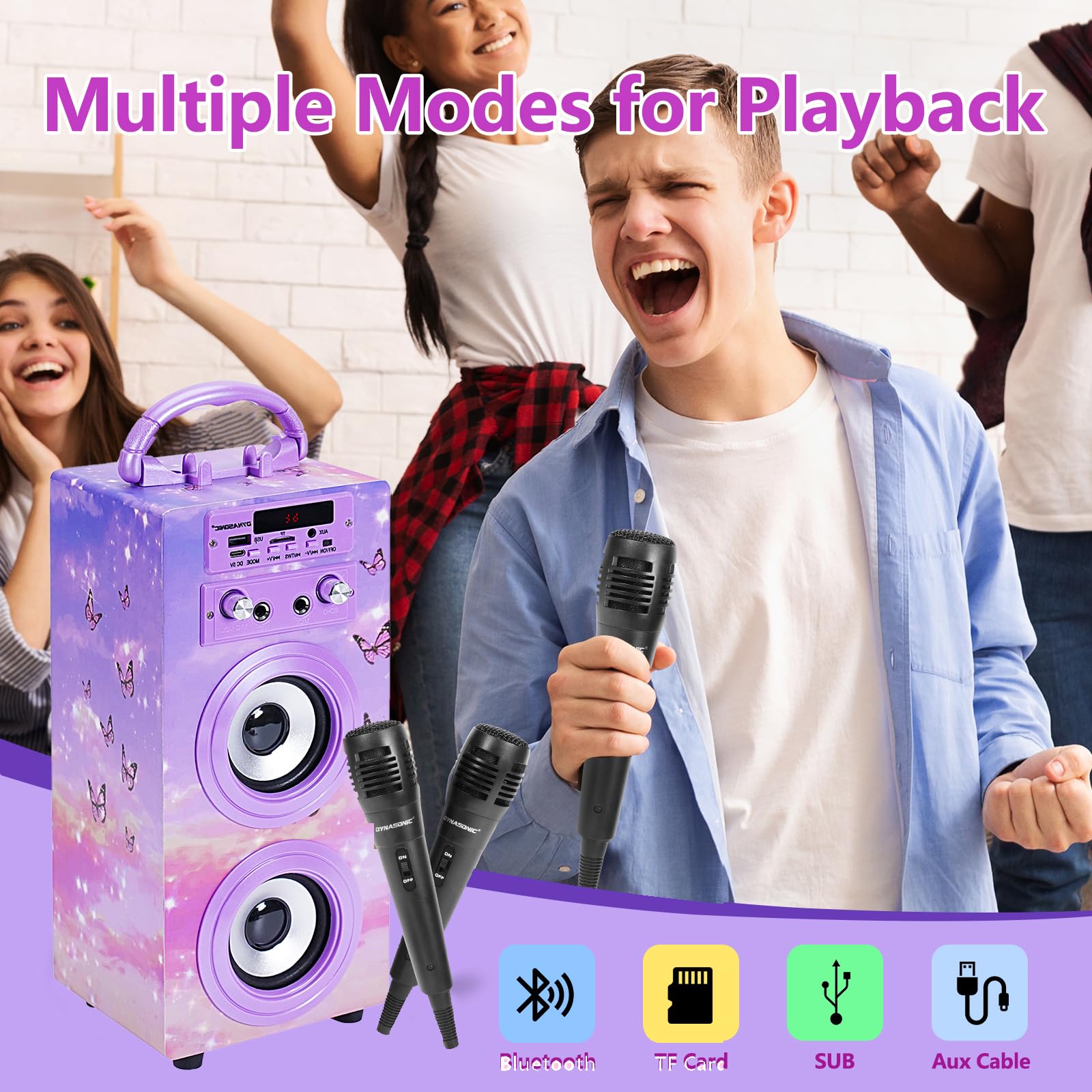 DYNASONIC Microfono Karaoke, Regalo per Bambini, Giocattolo per Bambini e Ragazzi, Regali Bambini, Giocattoli per Bambino e Bambina con Microfono Modello (025-18 LIGHTS)