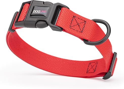 Waterproof BioThane Dog Collar with Pebble Emboss - Quick Release Buckle, Odor Resistant, Durable & Easy Clean Design for Everyday Wear and Outdoor Use, Made in USA Cherry Red, W 1" L 15-25"
