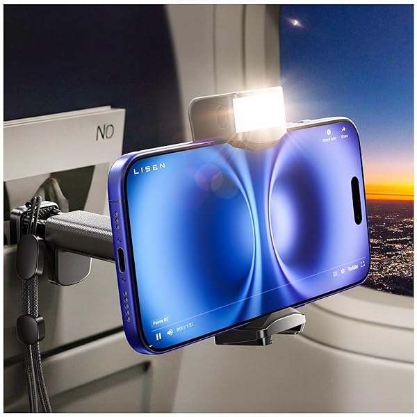LISEN Best Airplane Tech Gadgets Tech Accessories Airplane Phone Holder (LED Light) Travel Essentials for Flying Gifts for Women Her Long Flight Travel Accessories for Women Men Selfie Photography