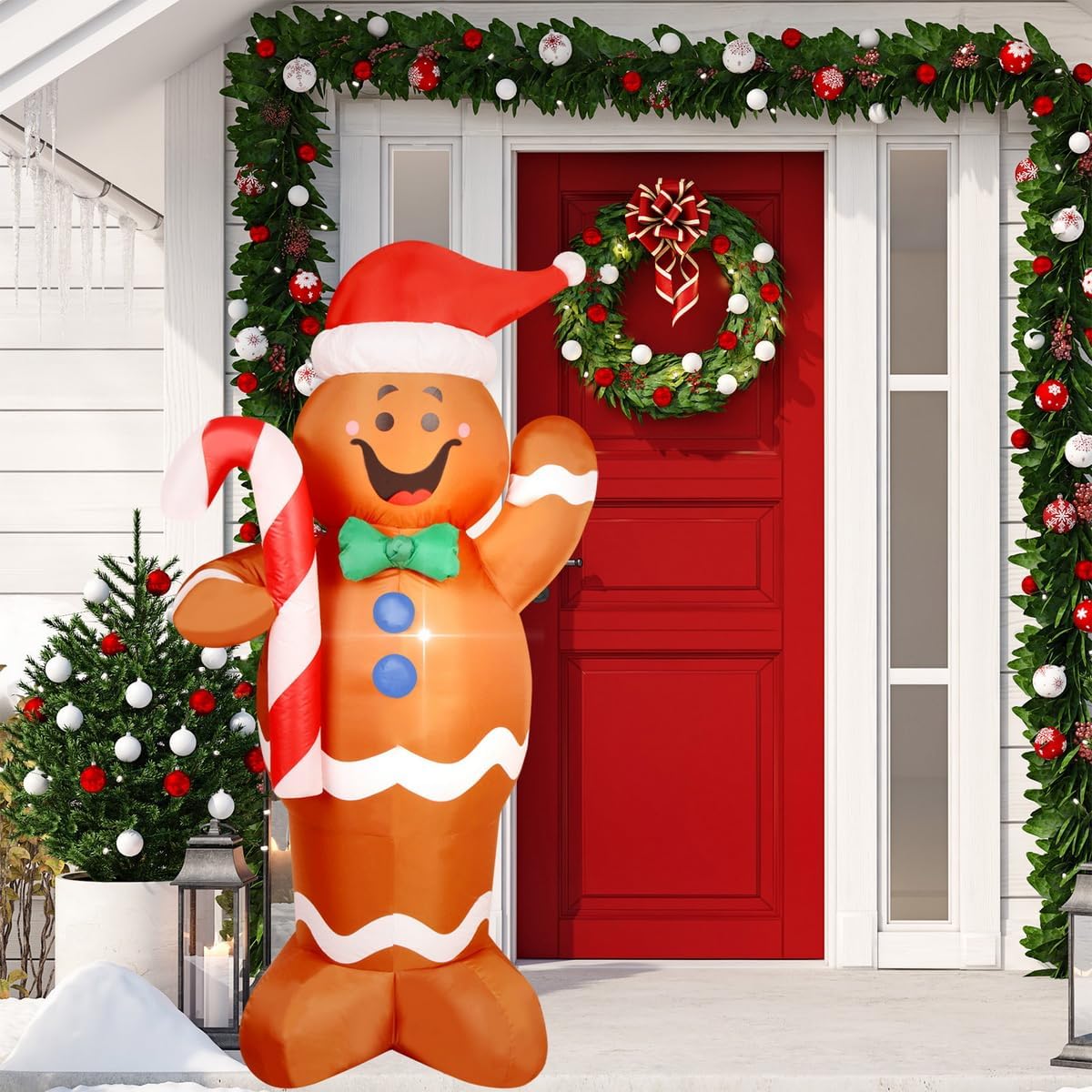 5 Feet Christmas Inflatable Gingerbread Man Holds Candy Cane Lighted Blow Up Outdoor Christmas Yard Lawn Garden Holiday Party Decoration(Gingerbread Man) - Image 8
