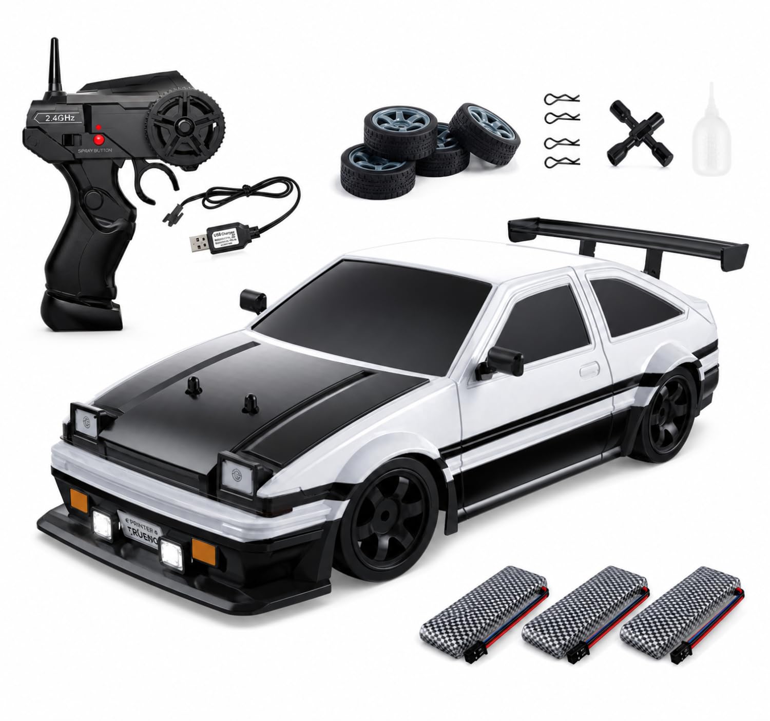 Goolsky Auto telecomandato, 1:16 Drift Auto 2,4G RC Drift Car, Auto RC con luci LED, funzione di spruzzo, auto da corsa ad alta velocità a quattro ruote motrici