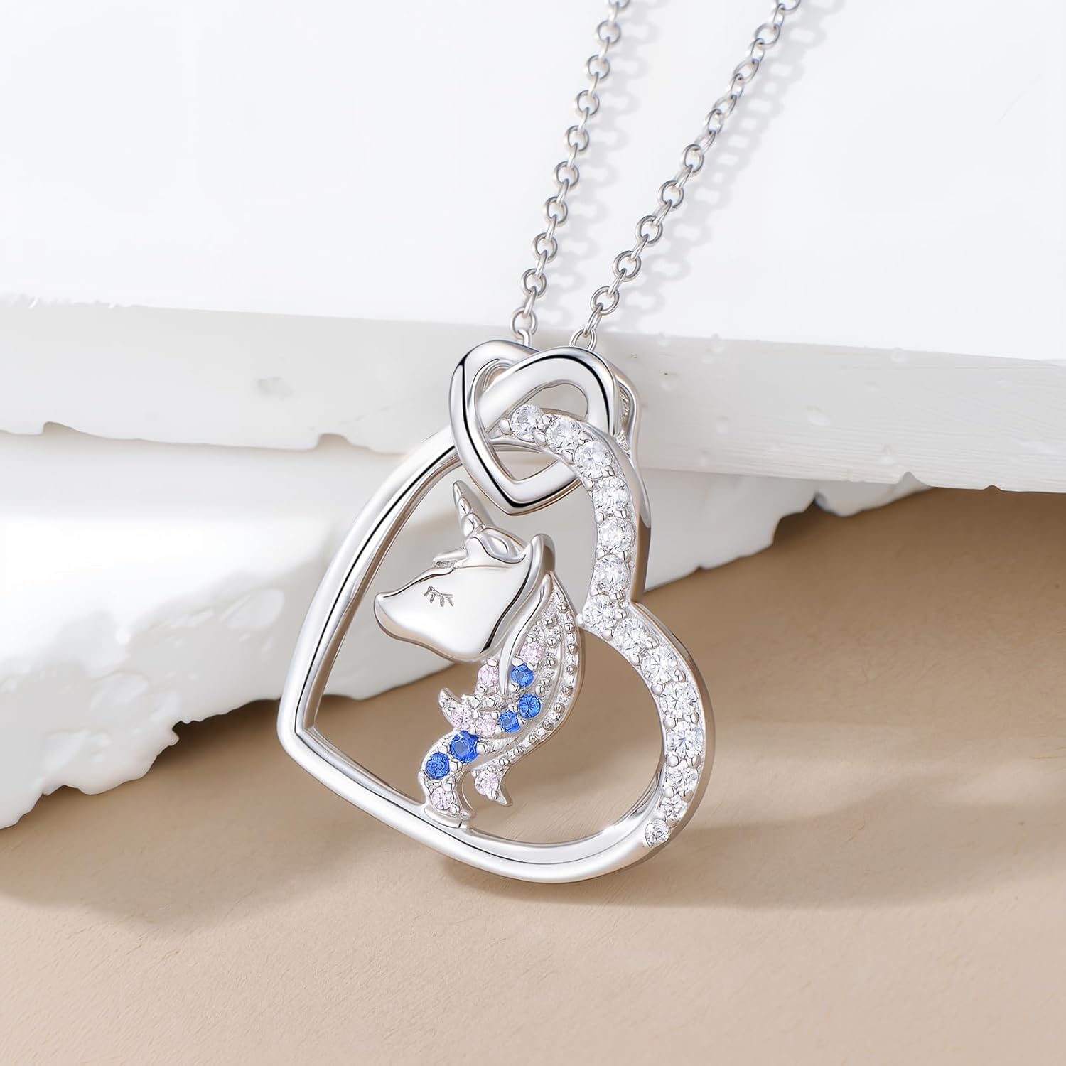 Cute Unicorn Necklace 925 Sterling Silver Colored Gems Pendant Fairytale Fashion Jewelry for Ladies - Image 2