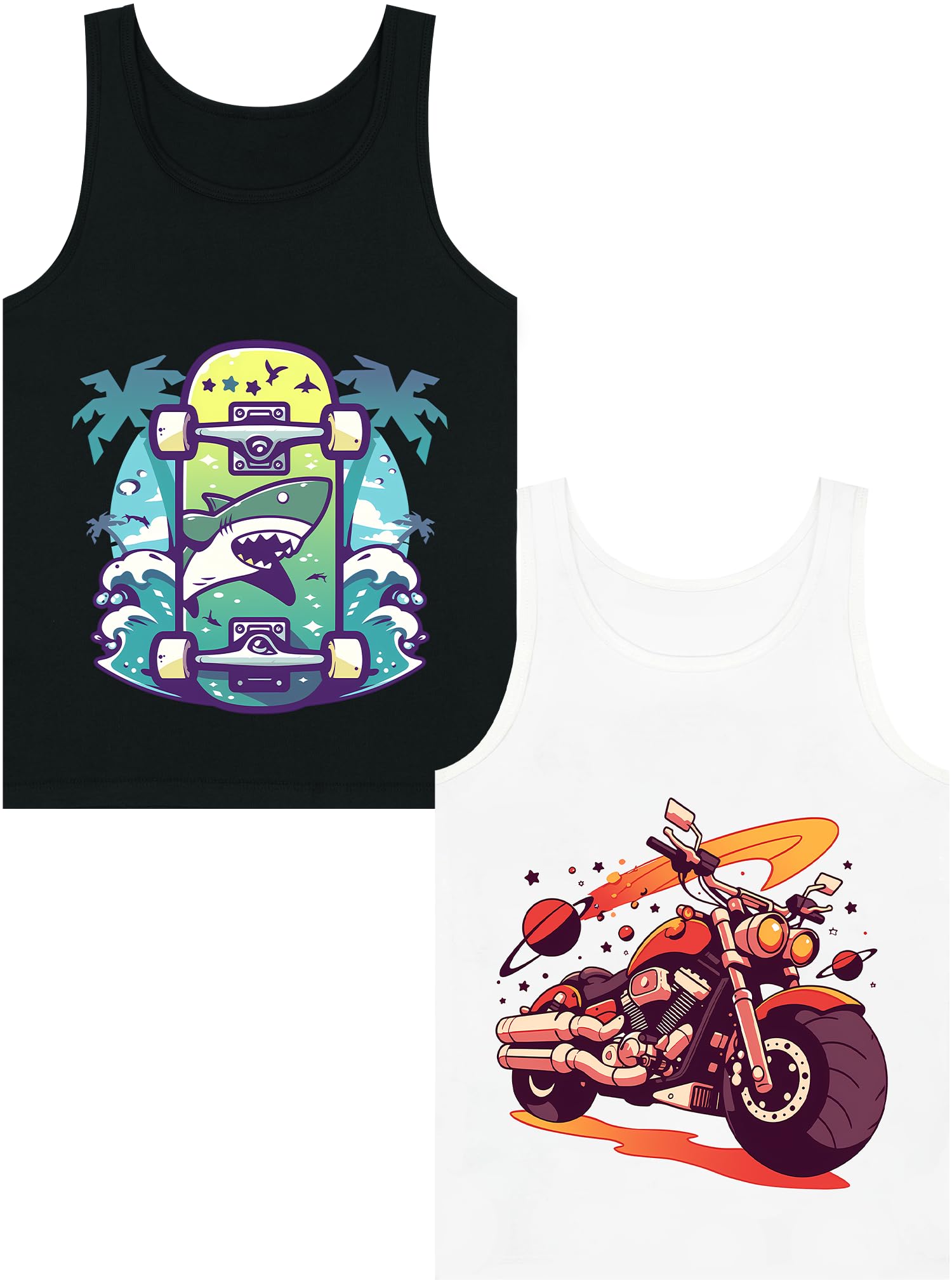 Boys Tank Top 100% Combed Cotton Tagless Cute Design Colorful 2-Pack 2T-16Y