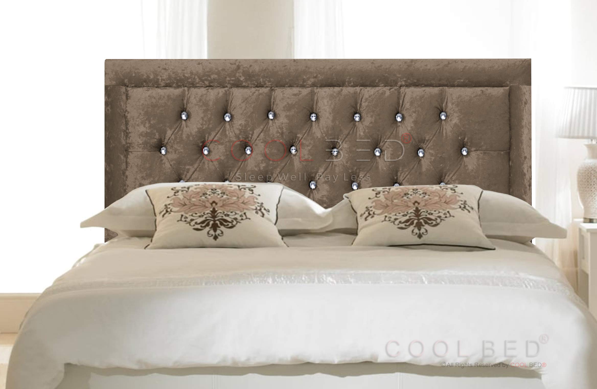 CRUSHED VELVET 20" MIAMI HEADBOARD FOR DIVAN BED BASE (Truffle, 4FT6 - DOUBLE)