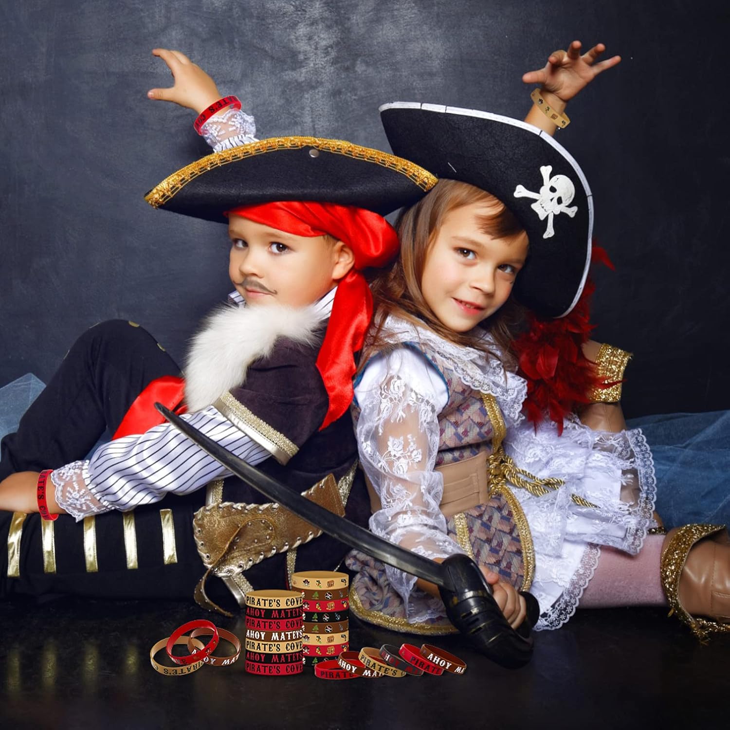 Leitee 64 Pcs Pirate Rubber Bracelets Party Theme Wristbands Silicone Wristbands Skull Pirate Party Favors Accessories for Men Women Birthday Prizes Decorations, 4 Styles
