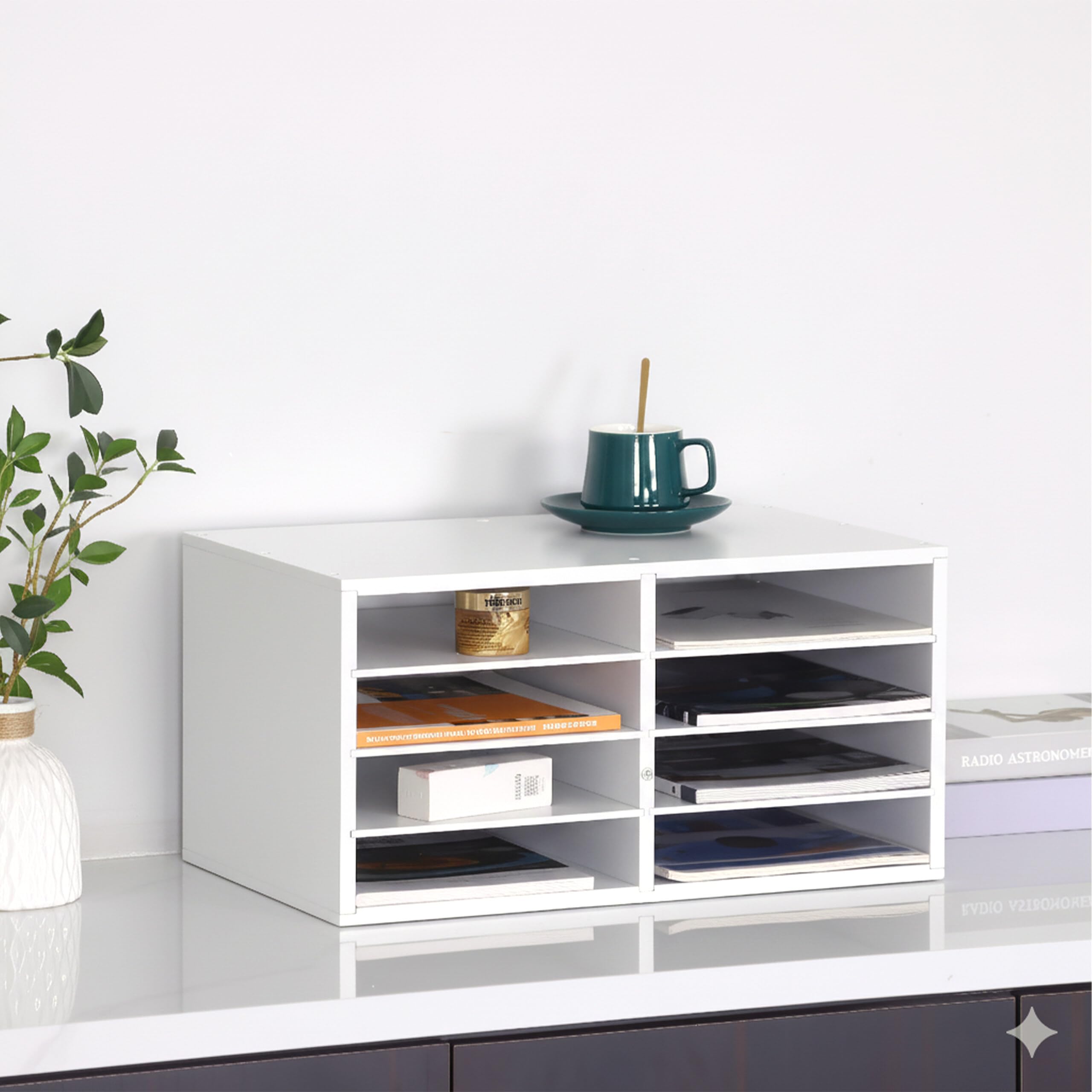 Relaxdays Portadocumenti in bambù, DIN A4, 8 Scomparti, Ufficio e Home Office, 25x49x31 cm