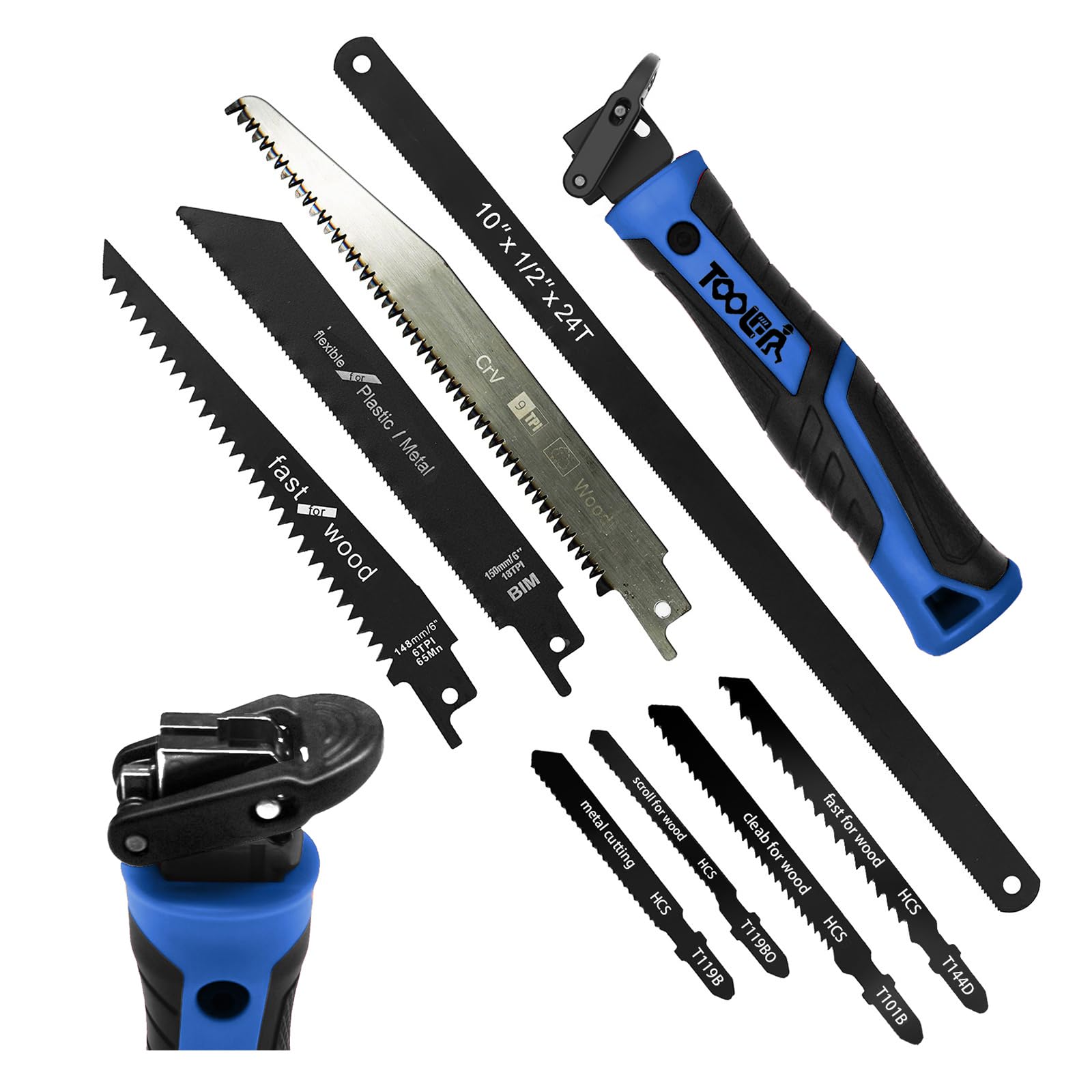 Vanfuoli 8-in-1 Multi Blade Hand Saw HSS Steel Portable Hack Saw Compact