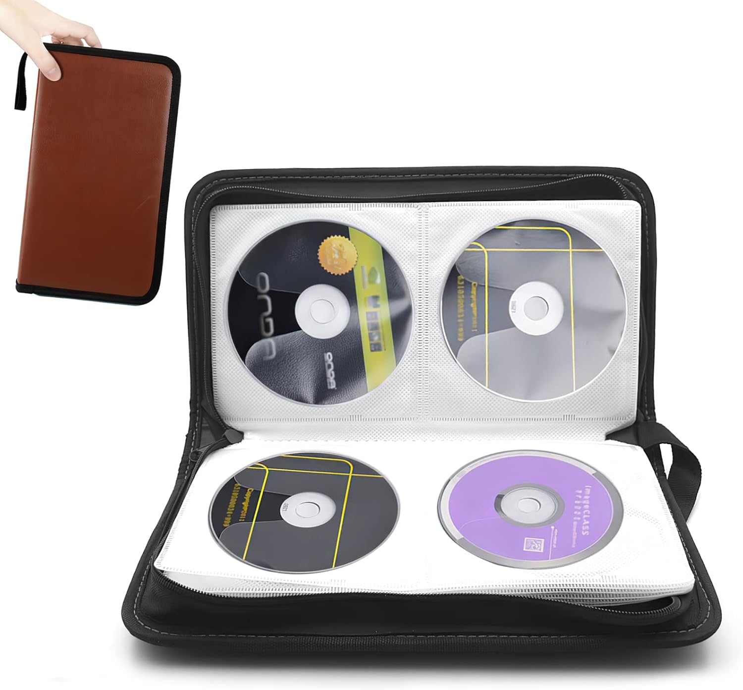 CD/DVD Case, 80Disc Portable Durable Leather Organizer for Home, Car