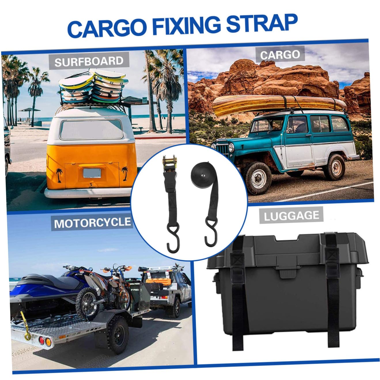 PartyKindom 2 Set Di Cinghie Di Carico Da 25 Mm Con Cricchetto Di Fissaggio Cinghia Di Ancoraggio Estremamente Resistente Cinghia Di Ancoraggio Retrattile Con Cricchetto Per Bagagli Auto
